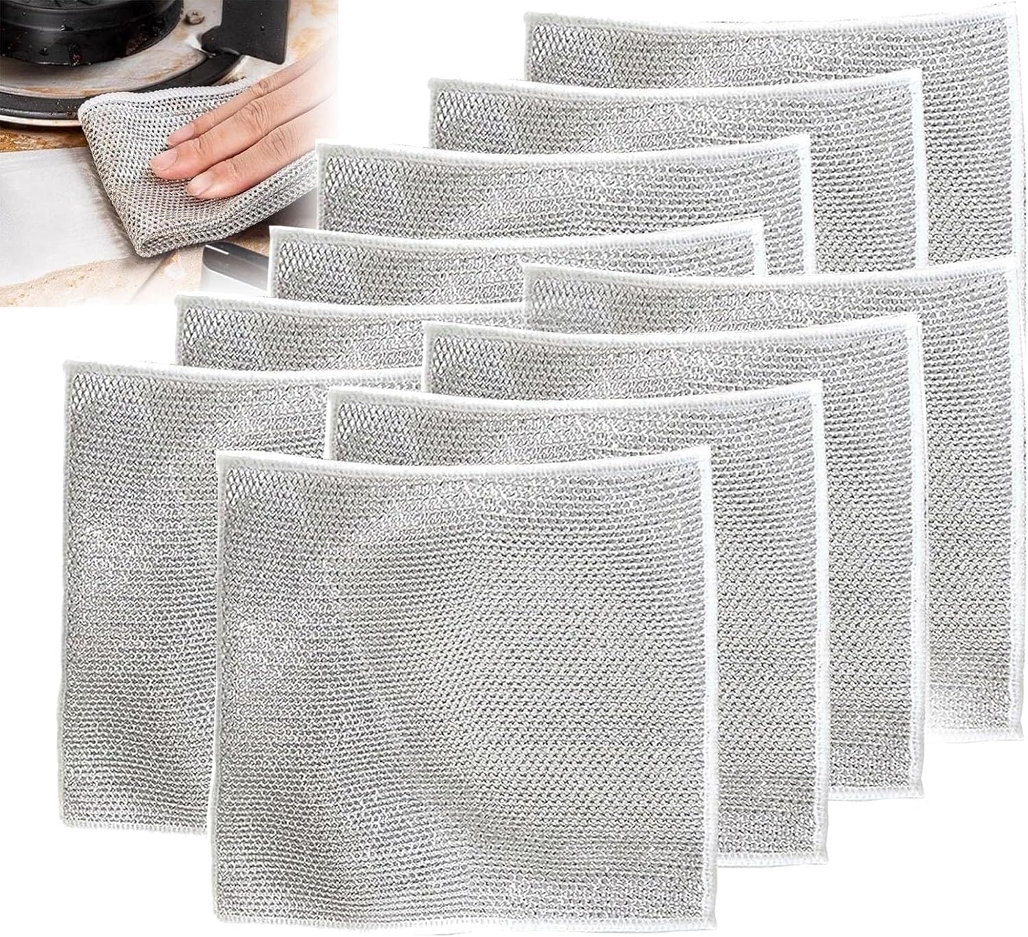 Multipurpose Wire Dishwashing Rags for Wet and Dry, Double Layer Non Scratch Metal Wire Dishcloth, Double Stainless Steel Scrubber, Steel Scrubbers for Cleaning Dishes