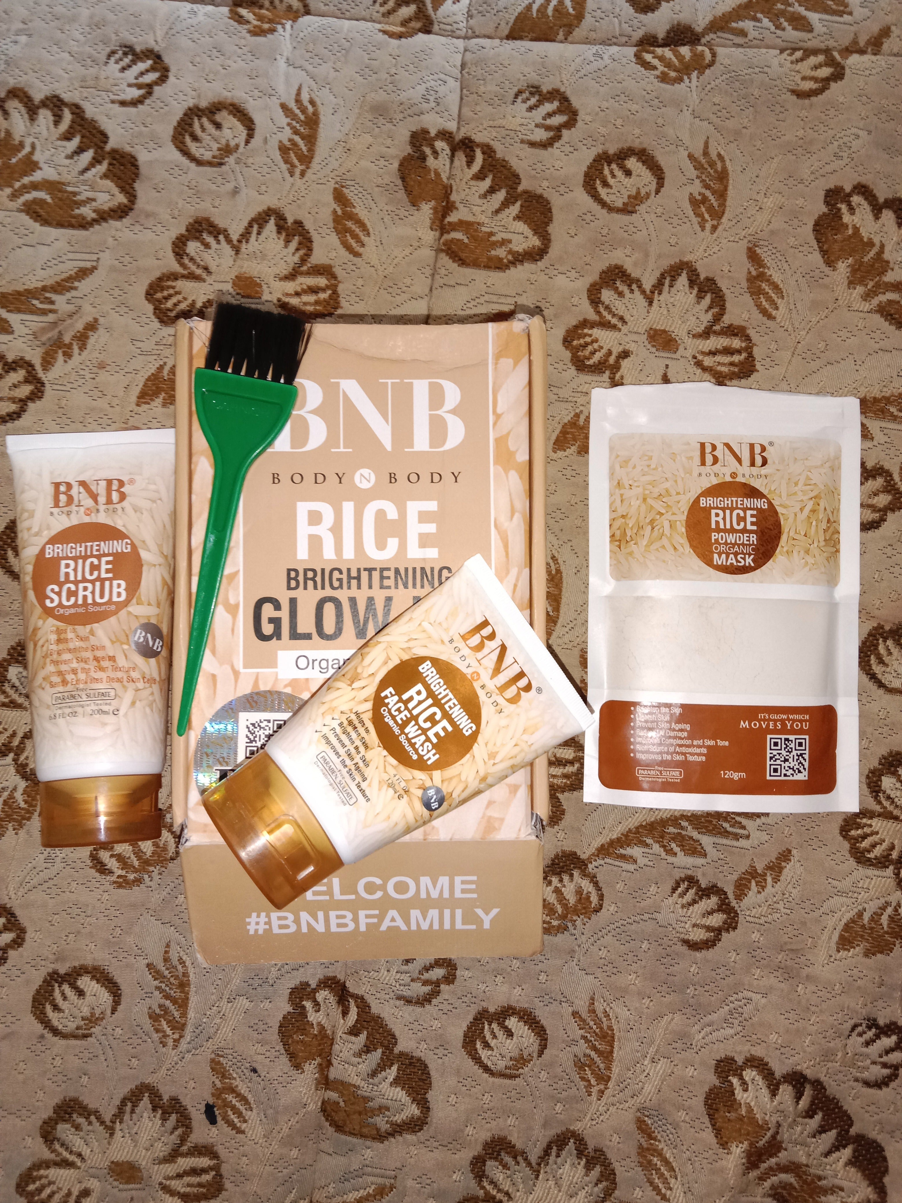 BNB Rice Extract Bright & Glow Kit, Rice Face Wash + Rice Scrub + Rice Mask, B.N.B Rice Facial Kit