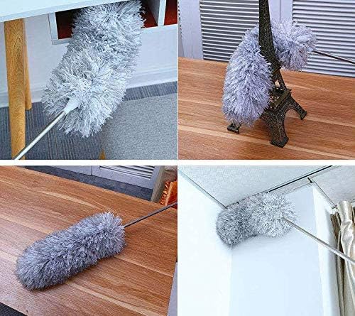 Extra Long Microfiber Duster with Extension Pole, Scratch Free, Bendable, Washable, Lint Free Feather Dusters for Cleaning Roof, Ceiling Fan, Blinds, Cobwebs, Bendable & Extendable Fan Cleaning Duster