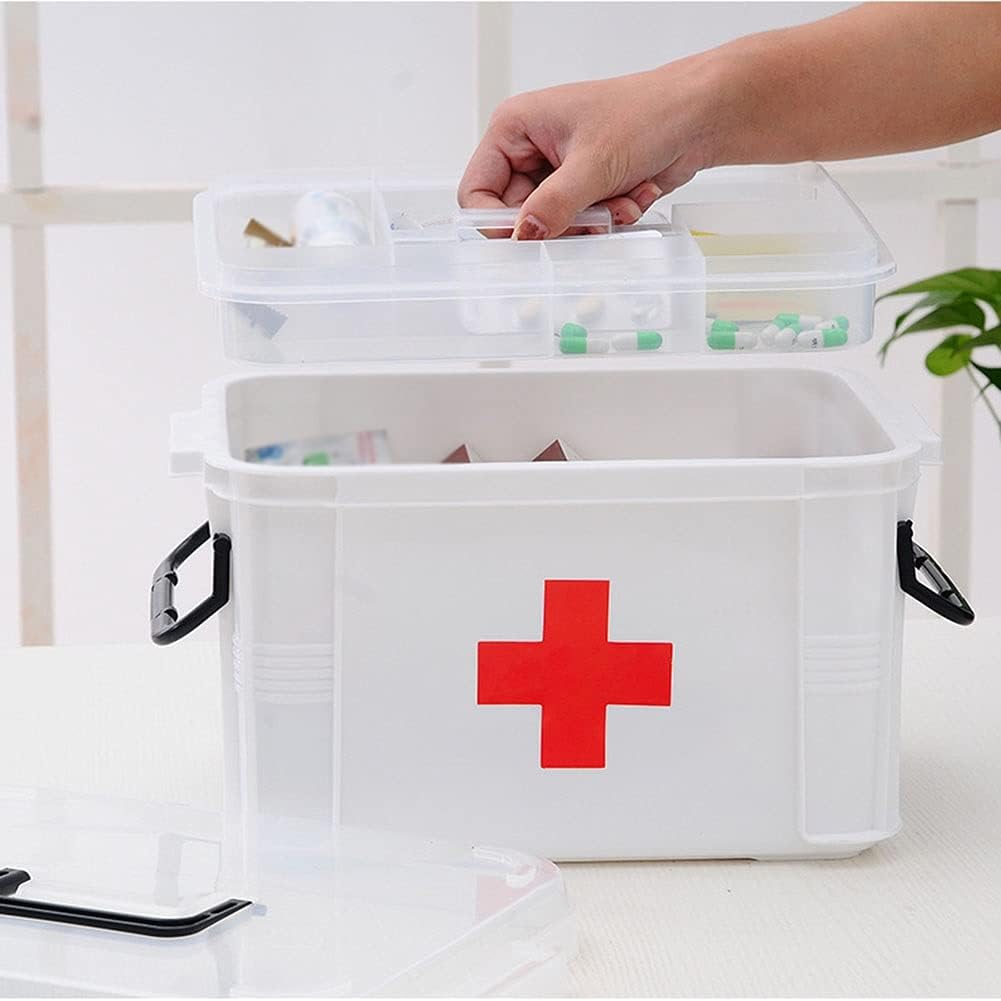 First Aid Box Medicine Storage Box With Handle, First Aid Kit Plastic Storage Box for Outdoor, Large Capacity Medicine Box Medical Storage Box