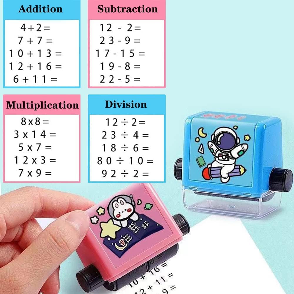 Math Roller Stamp for Addition Subtraction Multiplication Division Portable Addition Subtraction Math Stamp Math Tool Exercise 1-100 Numbers Reusable with Ink