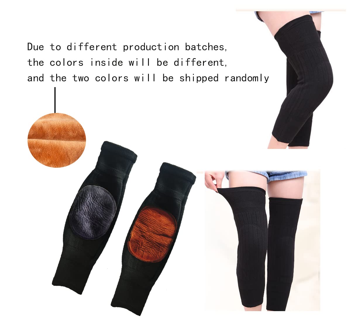 1 Pair Winter Thermal Knee Pads Knitted Thickened Plush Elastic Soft Heat Retention Anti slip Knee Leg Warmers, Leg Warmers Sleeves Thick Fleece Lined Knee Pads Brace Support Guard Protector