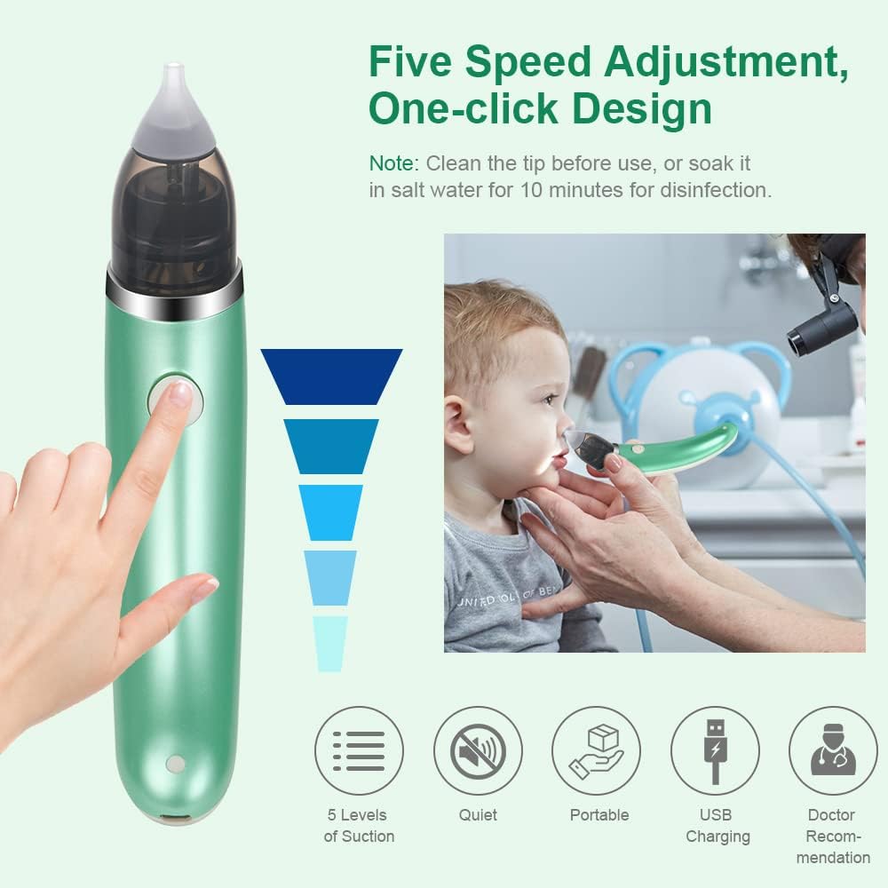 Electric Baby Nasal Aspirator with 2 Suction Levels and 16 Cotton Pads, USB Rechargeable Baby Nose Cleaner Baby Nose Sucker for Newborns, Toddlers, and Adult