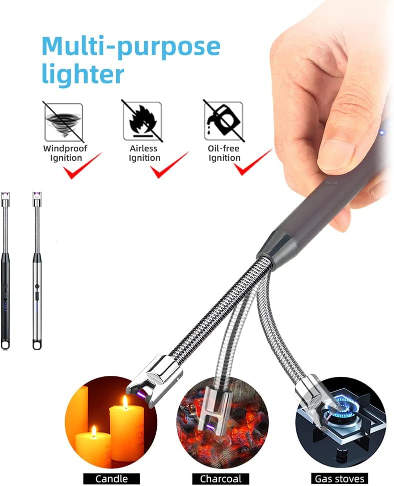 Kitchen Portable USB Electronic Lighter, Candle Lighter, Electric Lighter Rechargeable USB Lighter Plasma Arc Electric Lighters with LED Battery Display Screen