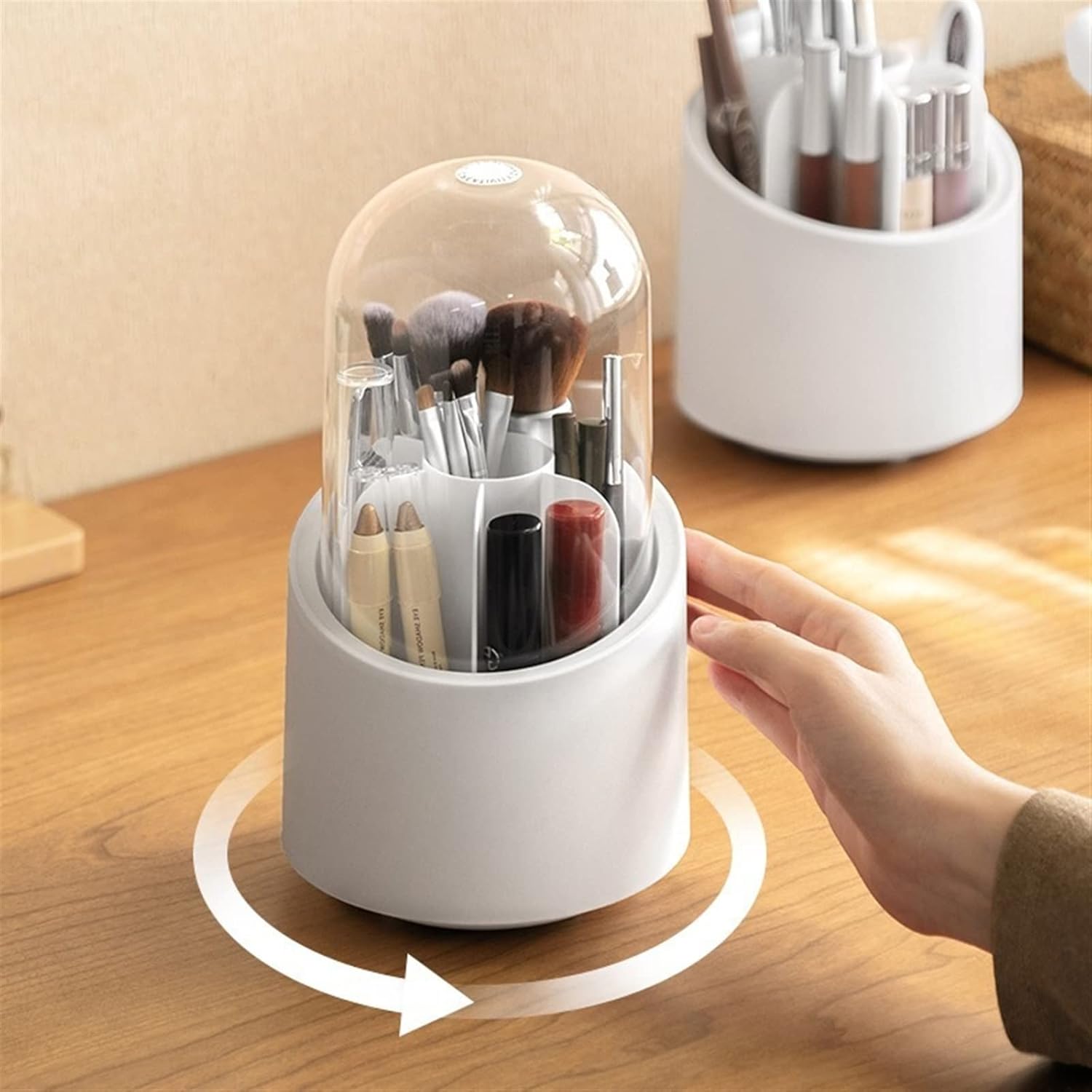 360 Rotating Makeup Brush Holders Makeup Organizer with Lid Makeup Brush Organizer Holder, Beauty Brush Storage Box Eyebrow Pencil Eyeshadow Storage Tube Organizer