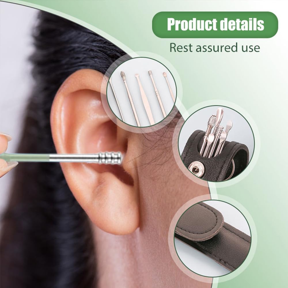 Ear Wax Removal, Ear Pick Tools Ear Cleaning Tool Set, Portable Earwax Cleaner Tool Stainless Steel Ear Wax Remover, Reusable Ear Cleaner for Children and Adults