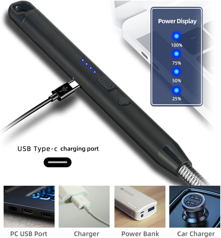 Kitchen Portable USB Electronic Lighter, Candle Lighter, Electric Lighter Rechargeable USB Lighter Plasma Arc Electric Lighters with LED Battery Display Screen