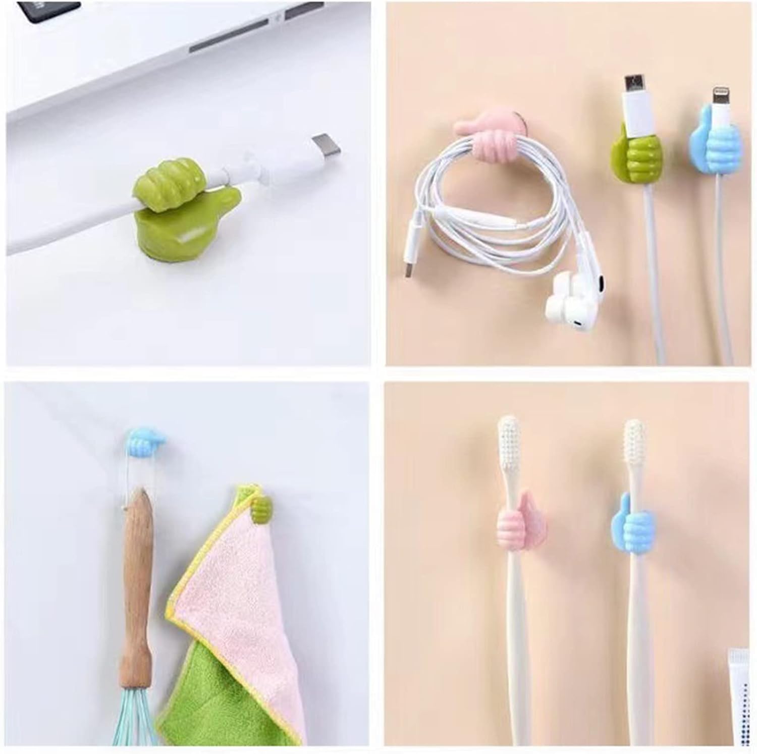 Pack of 10 Self-Adhesive Thumb Hooks, Creative Waterproof Thumb Wall Hooks, Cable Clips, Cable Holder, Cable Management, Self-Adhesive Thumb Hooks, Multifunctional Wall Hook