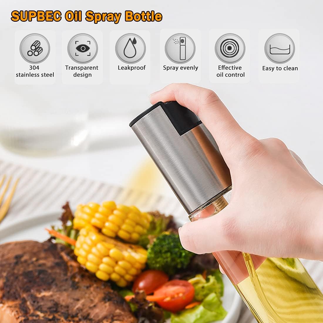 Oil Spray Bottle, 100ml Transparent Food-grade Glass & Stainless Steel Grilling Olive Oil Glass Bottle,Oil Sprayer Dispenser for Cooking BBQ Baking Salad Roasting Frying