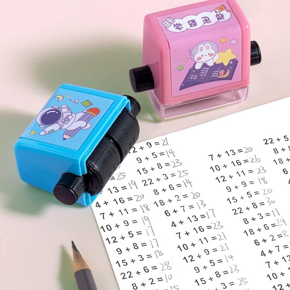 Math Roller Stamp for Addition Subtraction Multiplication Division Portable Addition Subtraction Math Stamp Math Tool Exercise 1-100 Numbers Reusable with Ink