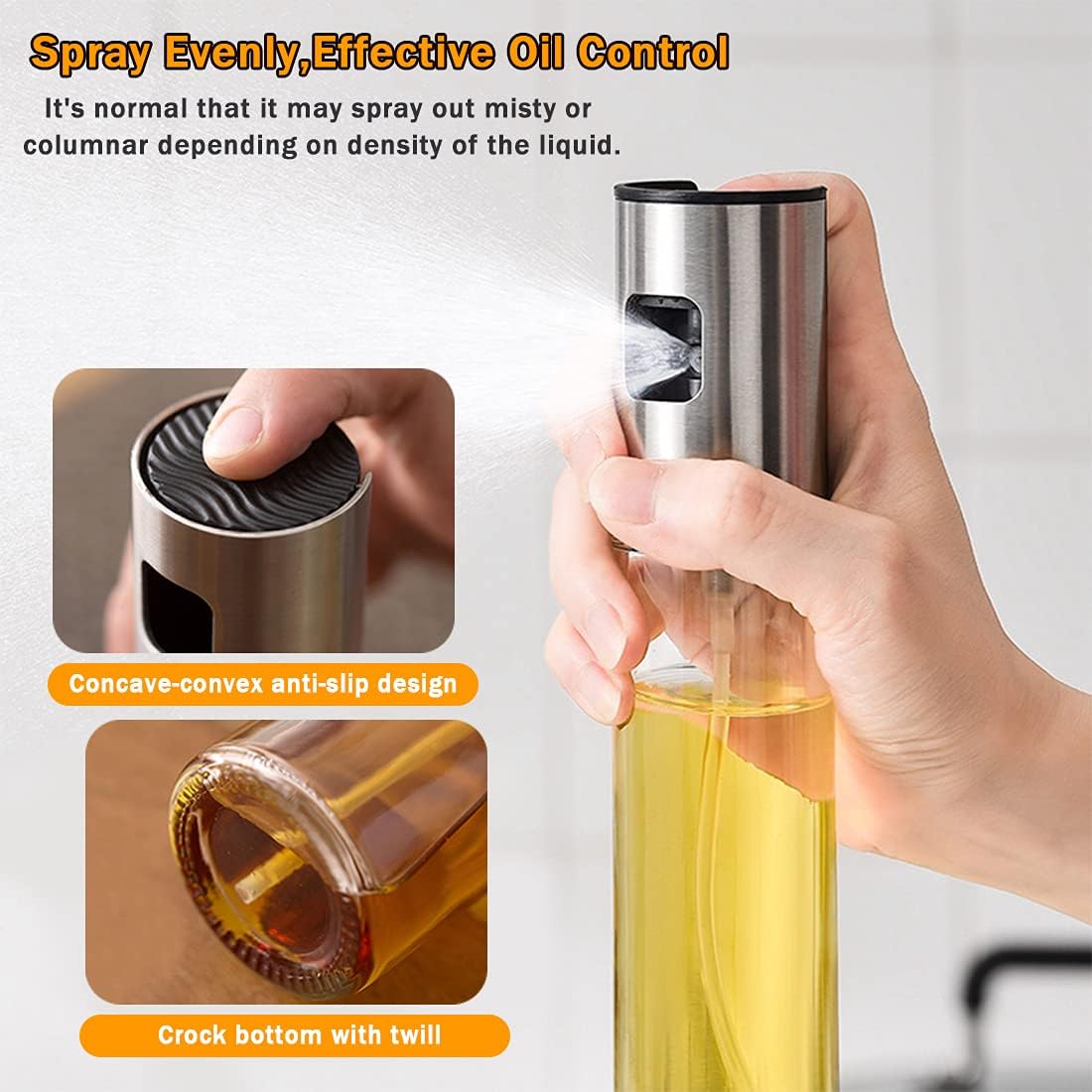 Oil Spray Bottle, 100ml Transparent Food-grade Glass & Stainless Steel Grilling Olive Oil Glass Bottle,Oil Sprayer Dispenser for Cooking BBQ Baking Salad Roasting Frying