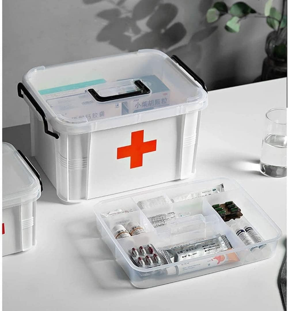 First Aid Box Medicine Storage Box With Handle, First Aid Kit Plastic Storage Box for Outdoor, Large Capacity Medicine Box Medical Storage Box