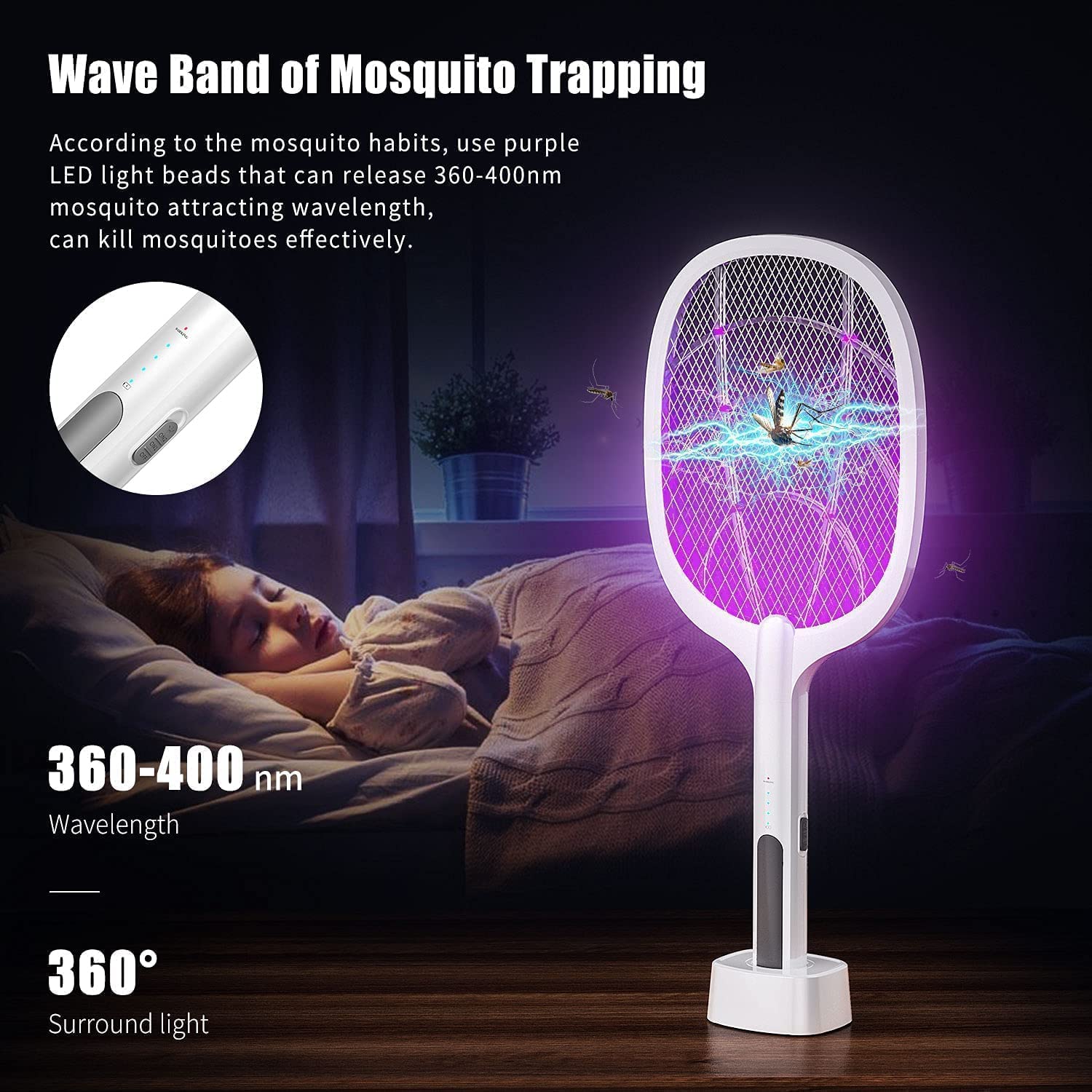 Mosquito Bats Racket Killer Five Nights Mosquito Killer Racket with Stand Rechargeable Handheld Electric Fly Swatter Mosquito Killer Racket