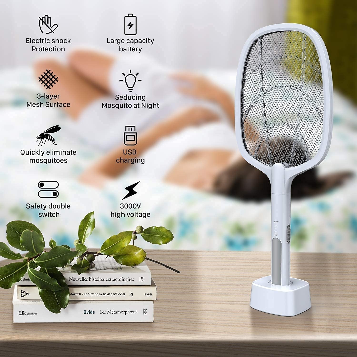 Mosquito Bats Racket Killer Five Nights Mosquito Killer Racket with Stand Rechargeable Handheld Electric Fly Swatter Mosquito Killer Racket