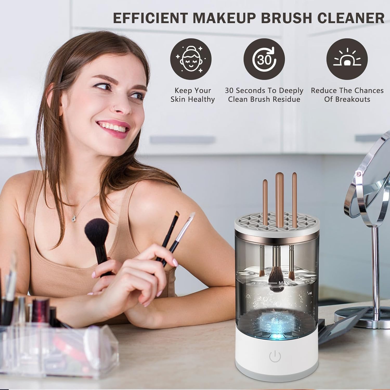 Electric Makeup Brush Cleaner, Makeup Brush Cleaner Machine with Brush Clean Mat, Automatic Cosmetic Brush Cleaner Makeup Brush Tools