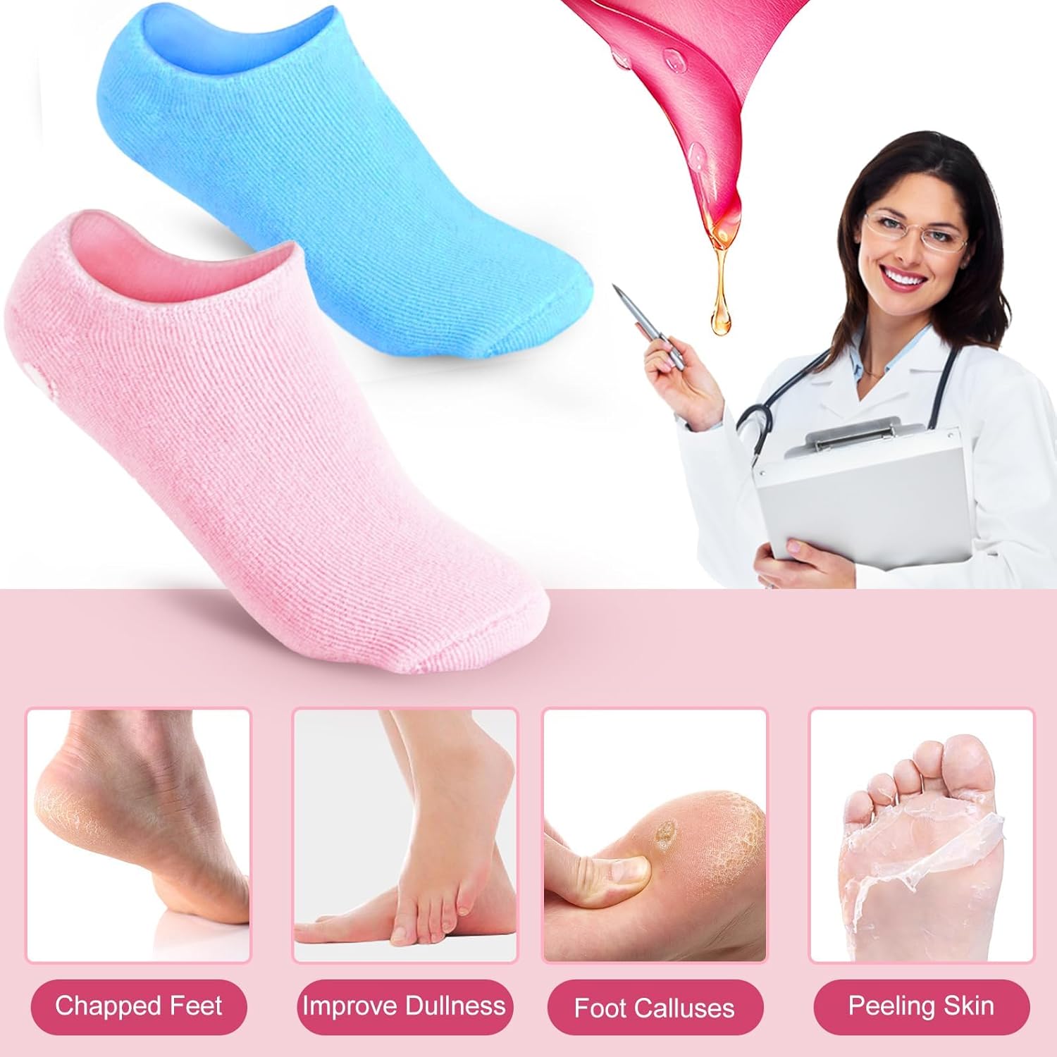 Moisturizing Gel Socks, Spa Gel Socks with Essential Oils and Vitamins, Silicon Gel Socks for Repairing and Softening Dry Cracked Feet Skins