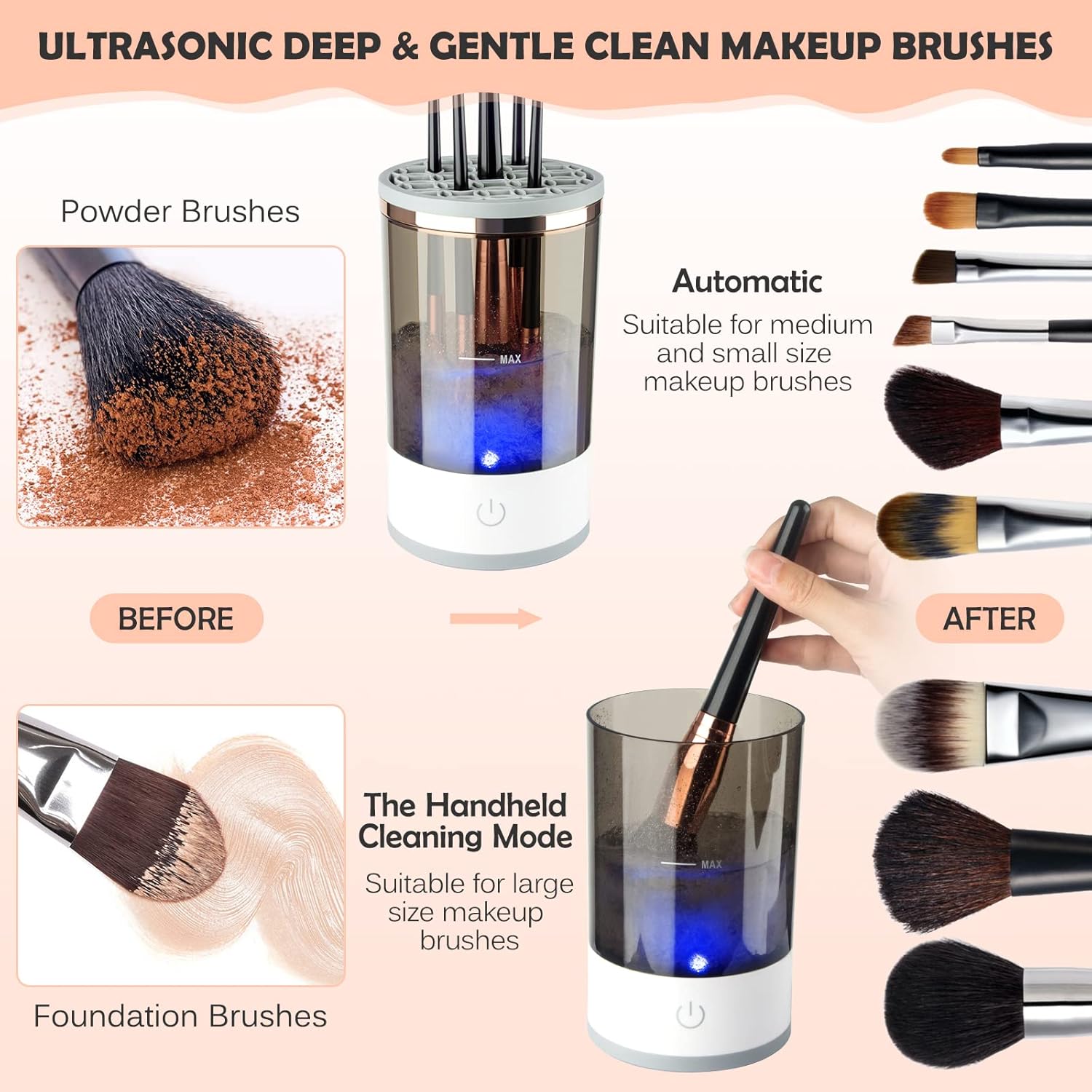 Electric Makeup Brush Cleaner, Makeup Brush Cleaner Machine with Brush Clean Mat, Automatic Cosmetic Brush Cleaner Makeup Brush Tools