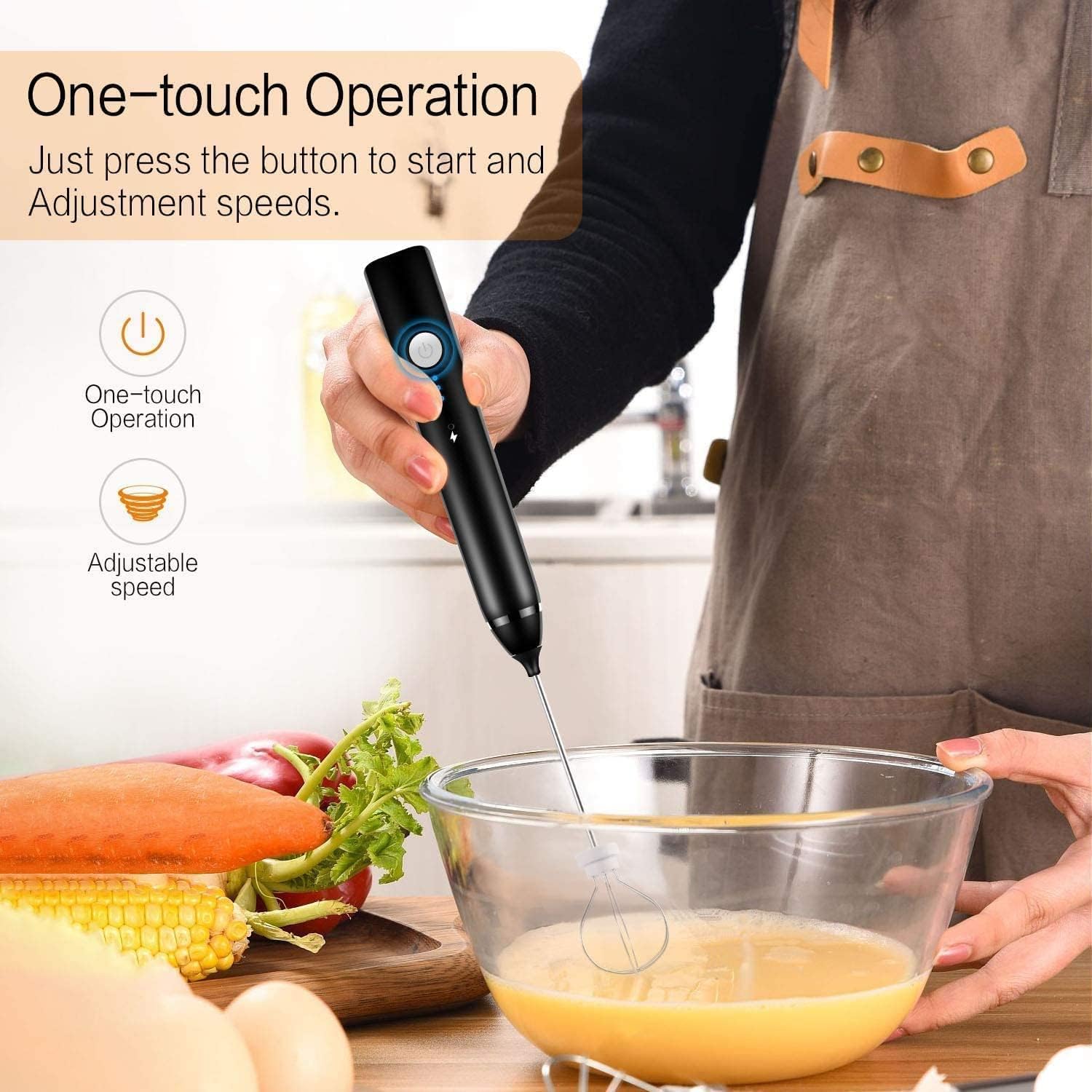 Milk Frother, Coffee Frother Electric Whisk with USB Rechargeable Three-Speed Force Adjustment Milk Bubbler 2 in 1 Coffee Beater Perfect for Coffee, Latte, Cappuccino, Beating Eggs