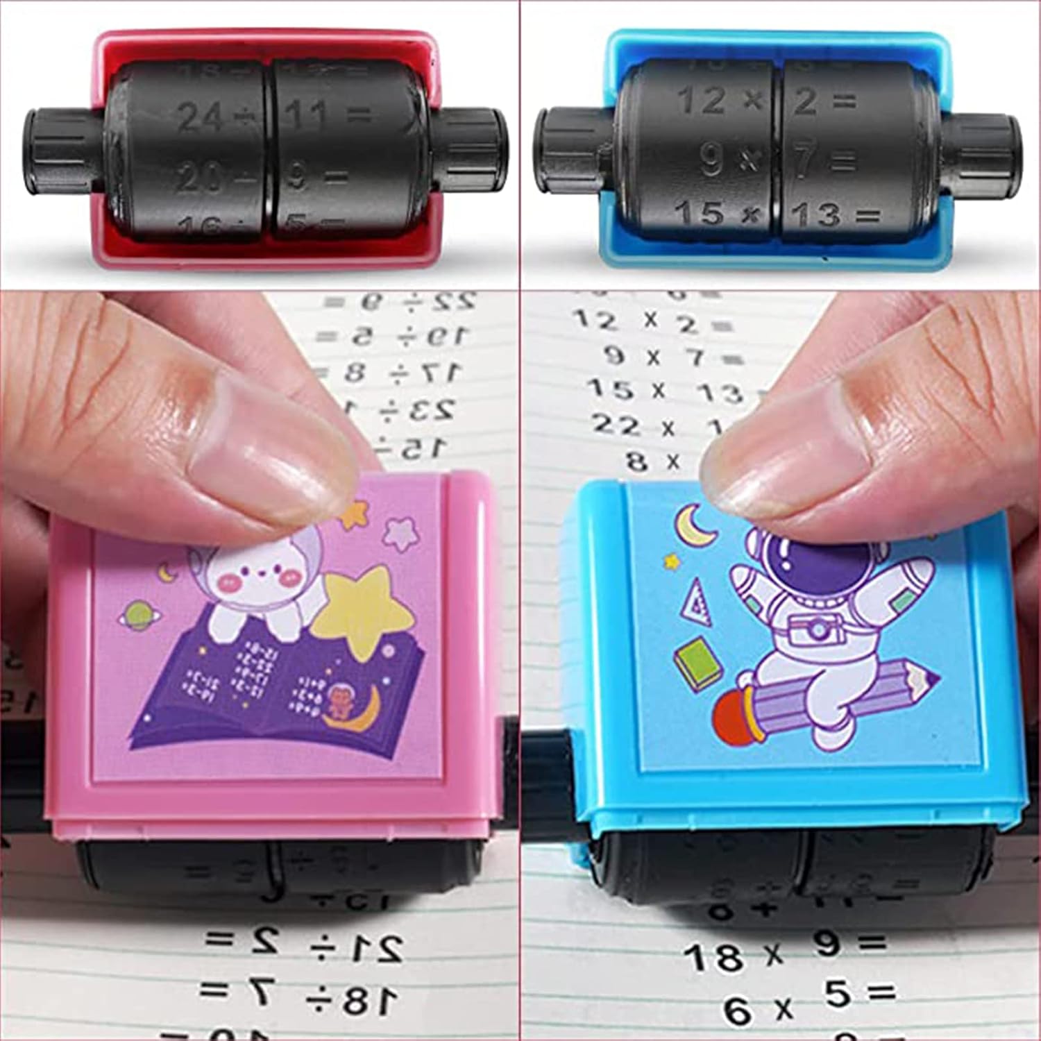 Math Roller Stamp for Addition Subtraction Multiplication Division Portable Addition Subtraction Math Stamp Math Tool Exercise 1-100 Numbers Reusable with Ink