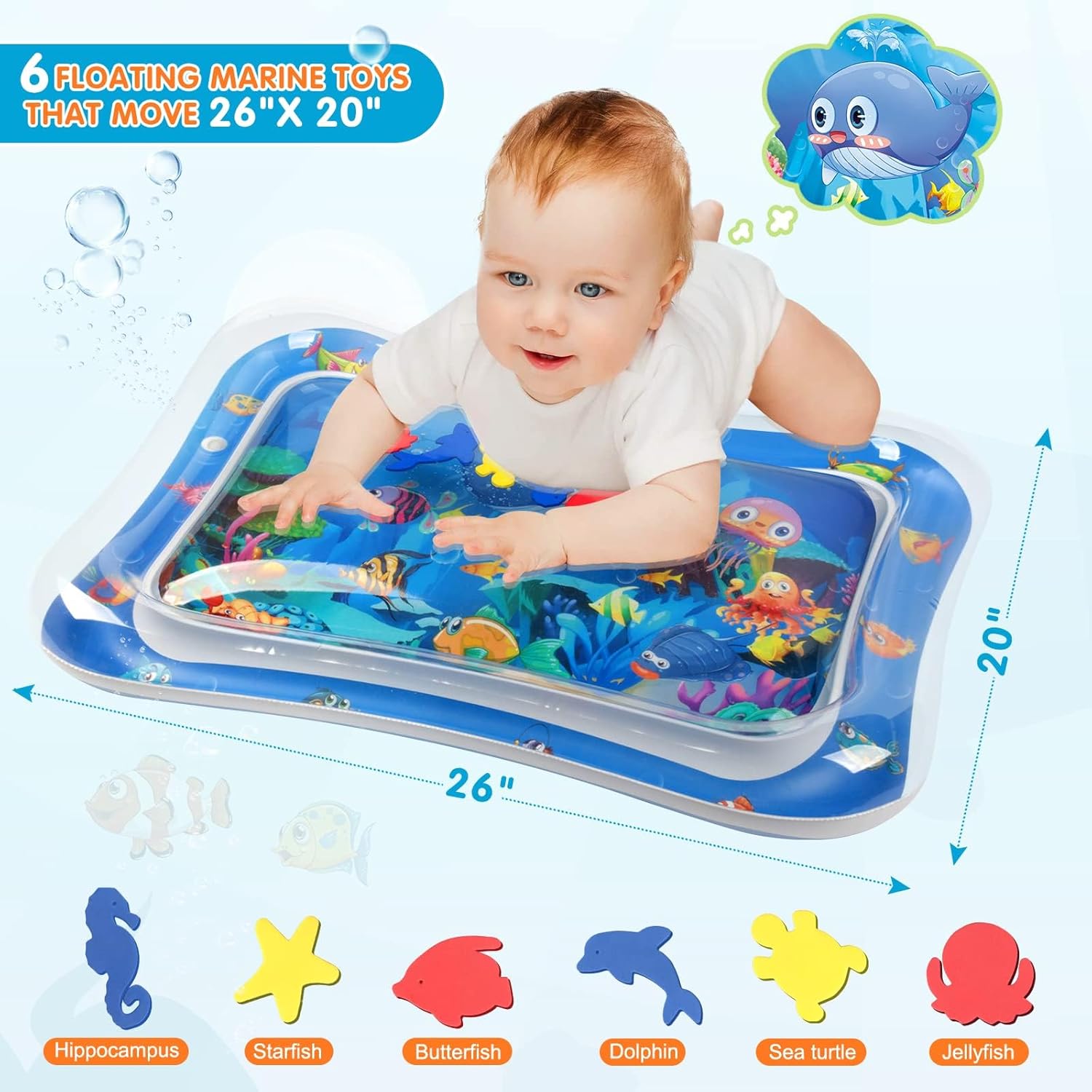 Inflatable Tummy Time Mat Premium Baby Water Play Mat for Infants and Toddlers Baby Toys for 3 to 24 Months, Leakproof Water Play Mat, Fun Activity Play Center Indoor and Outdoor