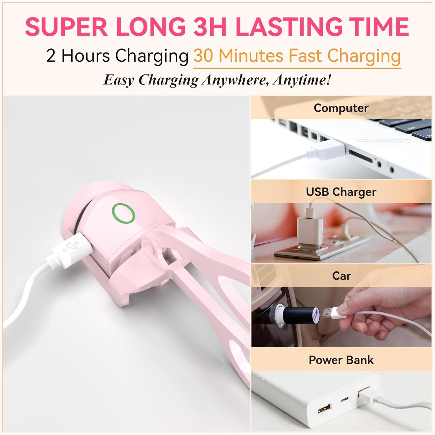 Eyelash Curlers, Rechargeable Electric Eyelash Curler, Long-Lasting Heated Lash Curler for Natural Lashes, Handheld Eyelash Heating Curler, 2 Temperature Setting & USB Rechargeable Eye Lash Curler