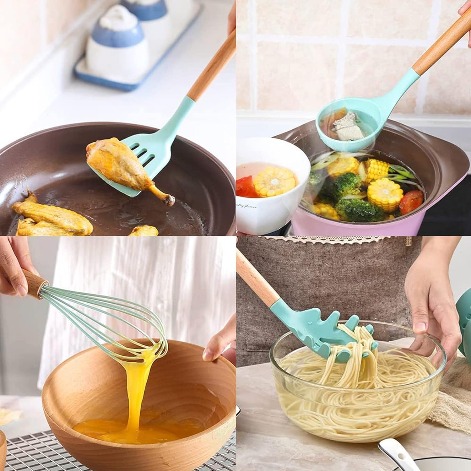 Kitchen Utensils Set, 12Pcs Silicone Cooking Utensils Set, Silicone Utensils Set, Cooking Tools Turner Tongs Nonstick Spatula Spoon for Nonstick Heat Resistant Cookware