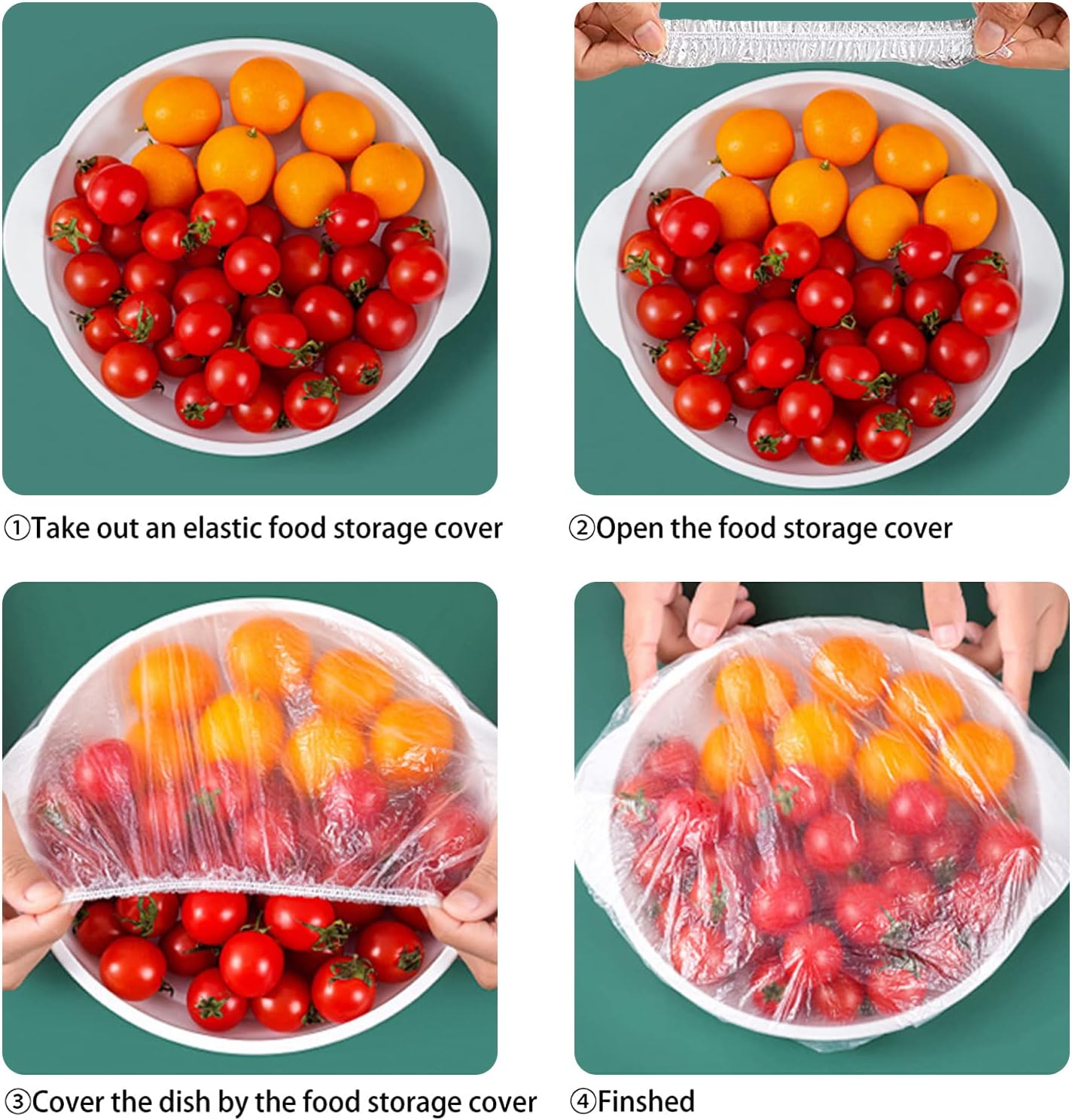 100 Pieces Food Storage Bag, Sealing Bag, Food Cover, Elastic, Transparent, Reusable Fresh Storage Bag, Waterproof Shower Cap for Vegetables, Fresh Protection at Home