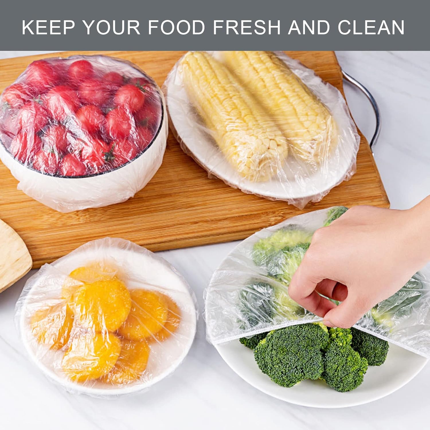 100 Pieces Food Storage Bag, Sealing Bag, Food Cover, Elastic, Transparent, Reusable Fresh Storage Bag, Waterproof Shower Cap for Vegetables, Fresh Protection at Home