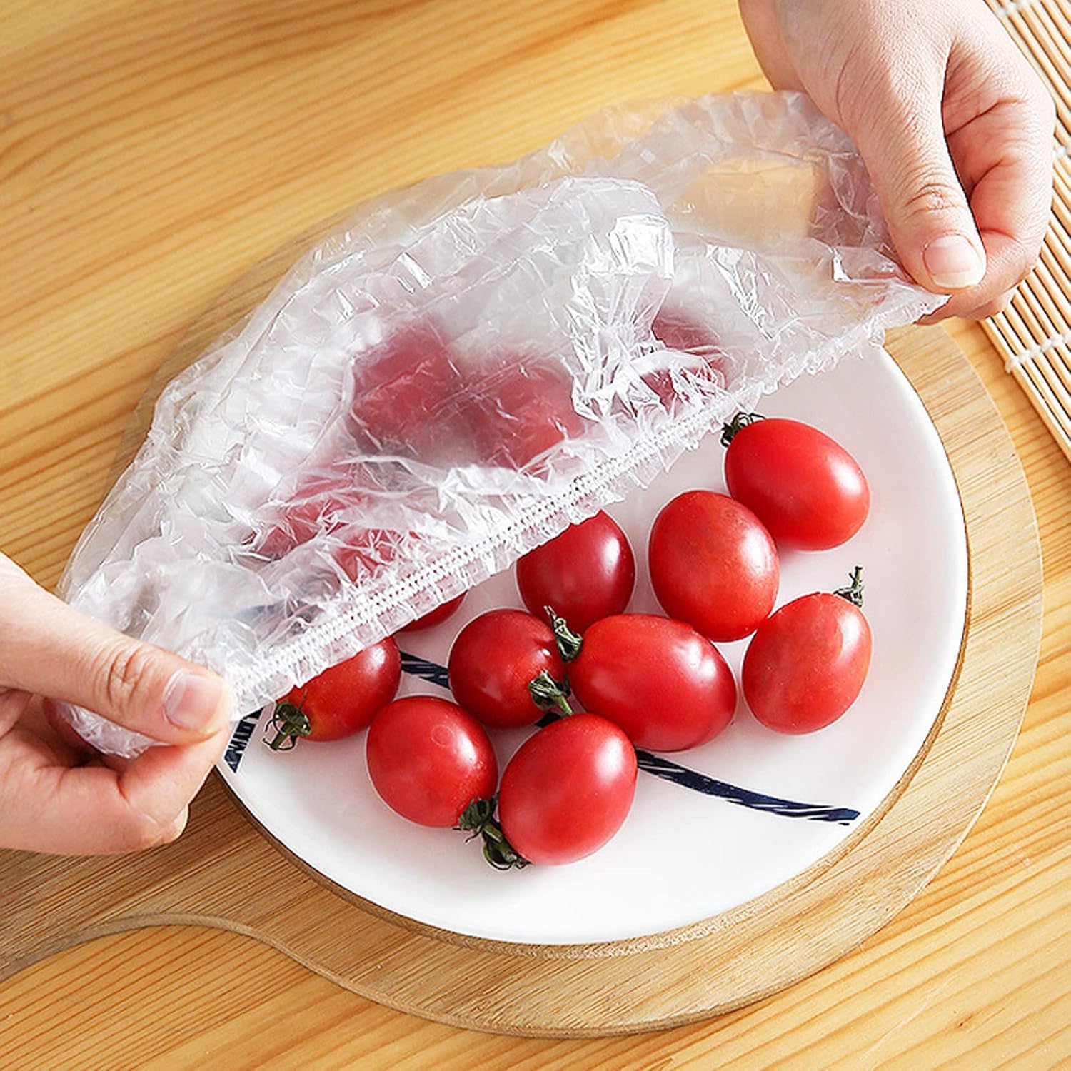 100 Pieces Food Storage Bag, Sealing Bag, Food Cover, Elastic, Transparent, Reusable Fresh Storage Bag, Waterproof Shower Cap for Vegetables, Fresh Protection at Home