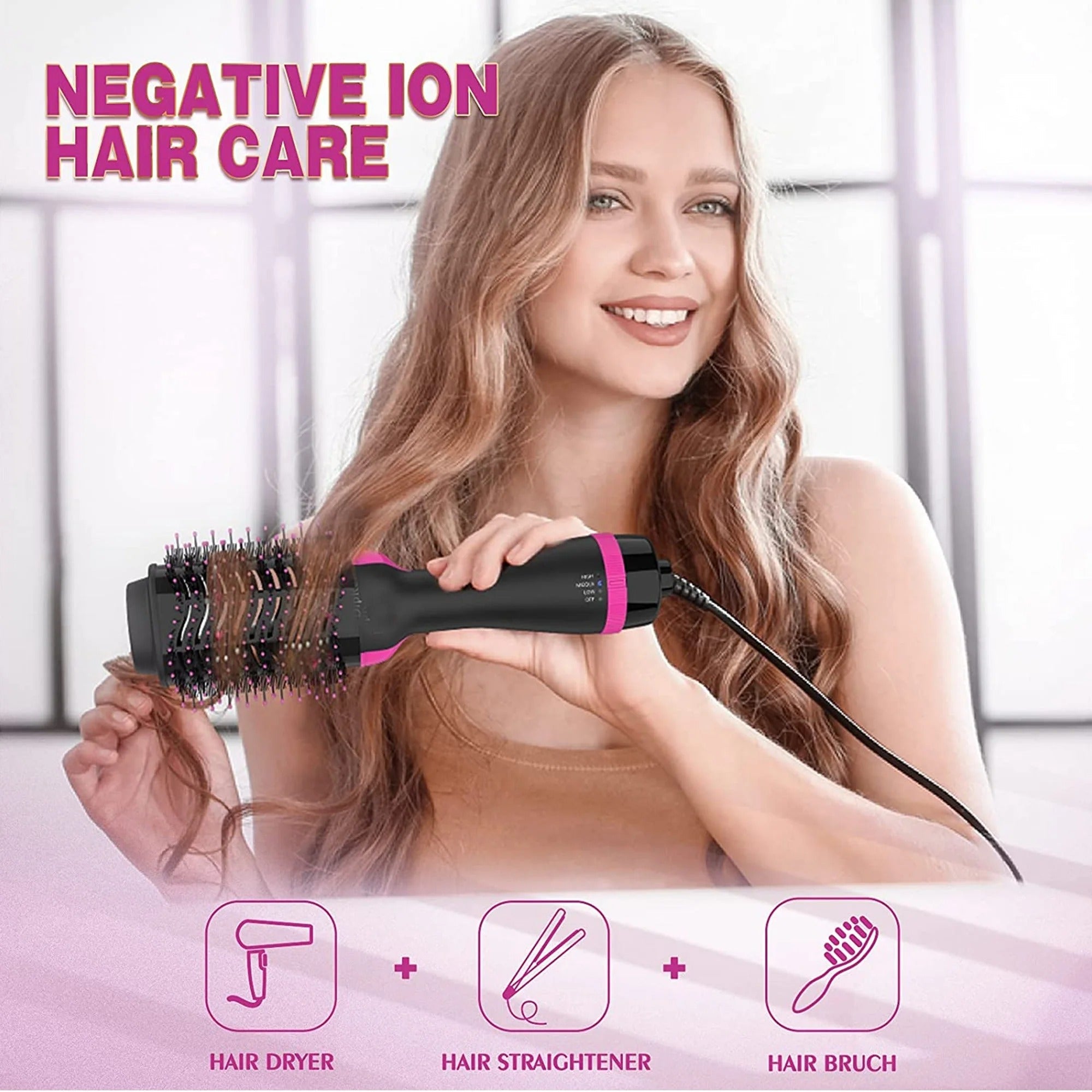 Professional Hair Dryer Brush, Hot Air Brush, One Step Hair Dryer & Hot Air styler for Hair Salon, Blowing Straightening, Curling