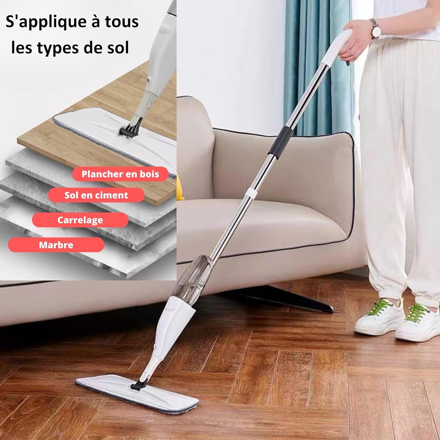 Microfiber Spray Mop for Floor Cleaning, Wet and Dry Floor Cleaner, 360 Degree Spin Microfiber Dust Kitchen Mop with 360ML Water Tank Sprayer