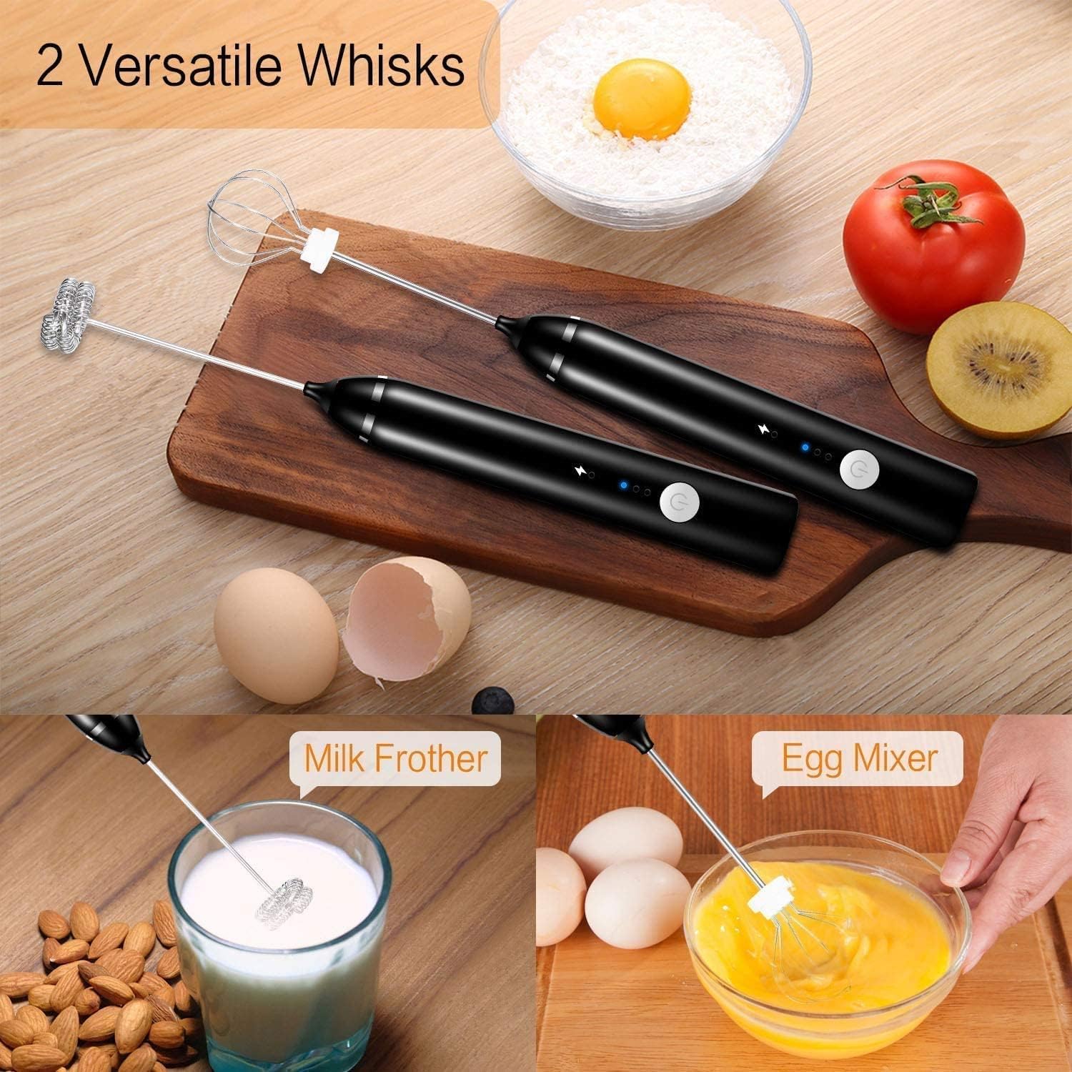 Milk Frother, Coffee Frother Electric Whisk with USB Rechargeable Three-Speed Force Adjustment Milk Bubbler 2 in 1 Coffee Beater Perfect for Coffee, Latte, Cappuccino, Beating Eggs