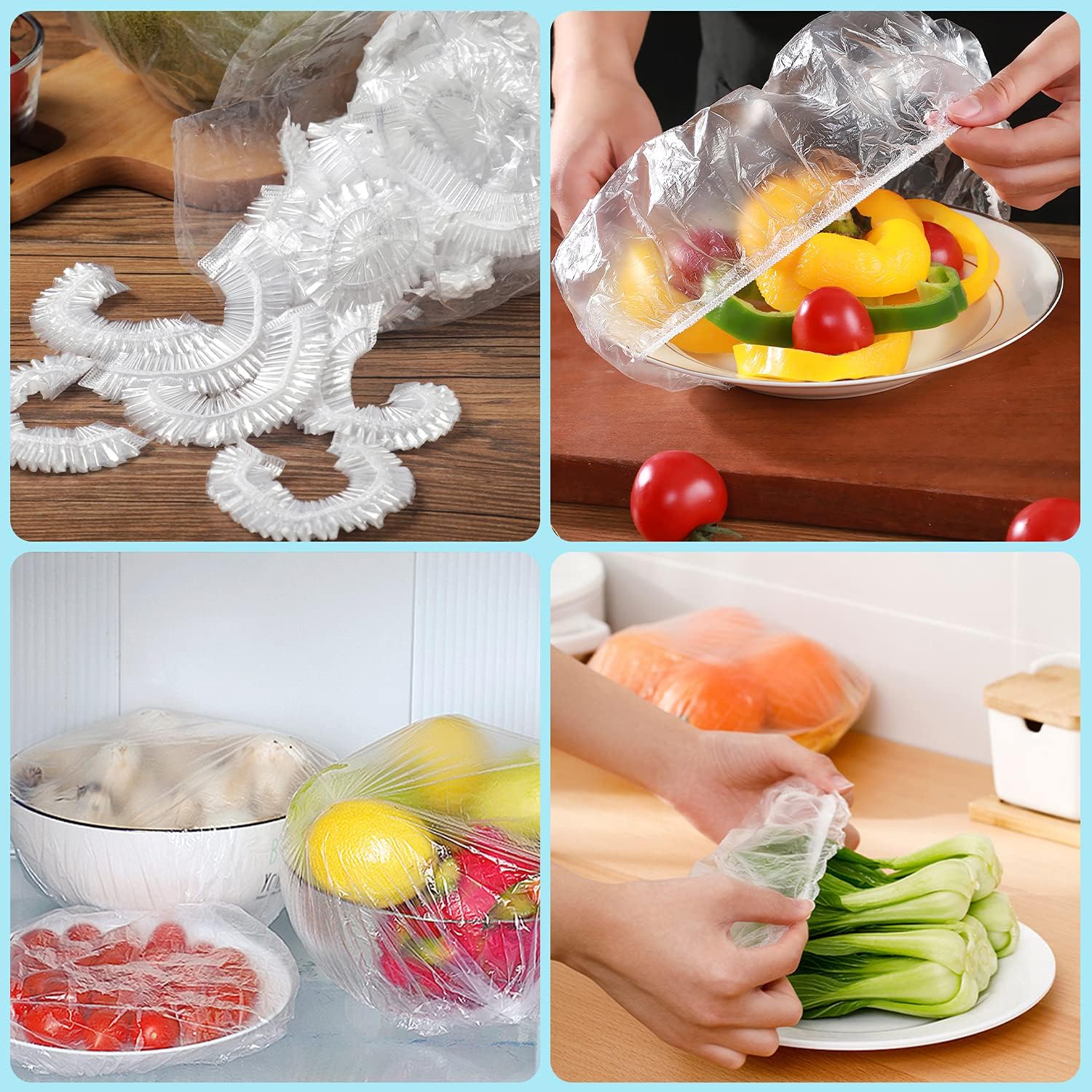 100 Pieces Food Storage Bag, Sealing Bag, Food Cover, Elastic, Transparent, Reusable Fresh Storage Bag, Waterproof Shower Cap for Vegetables, Fresh Protection at Home