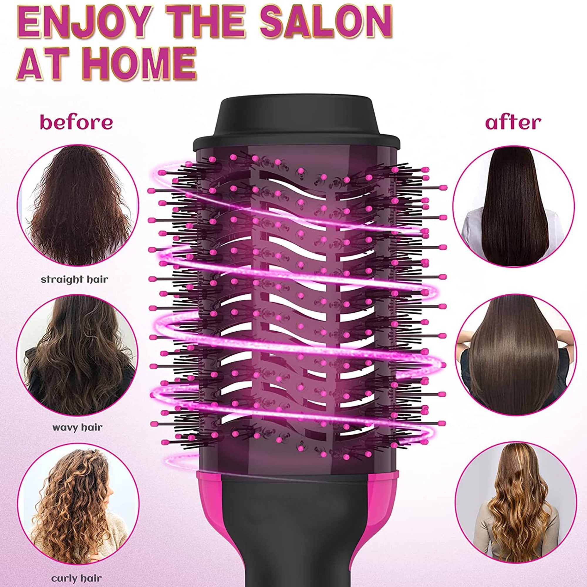 Professional Hair Dryer Brush, Hot Air Brush, One Step Hair Dryer & Hot Air styler for Hair Salon, Blowing Straightening, Curling