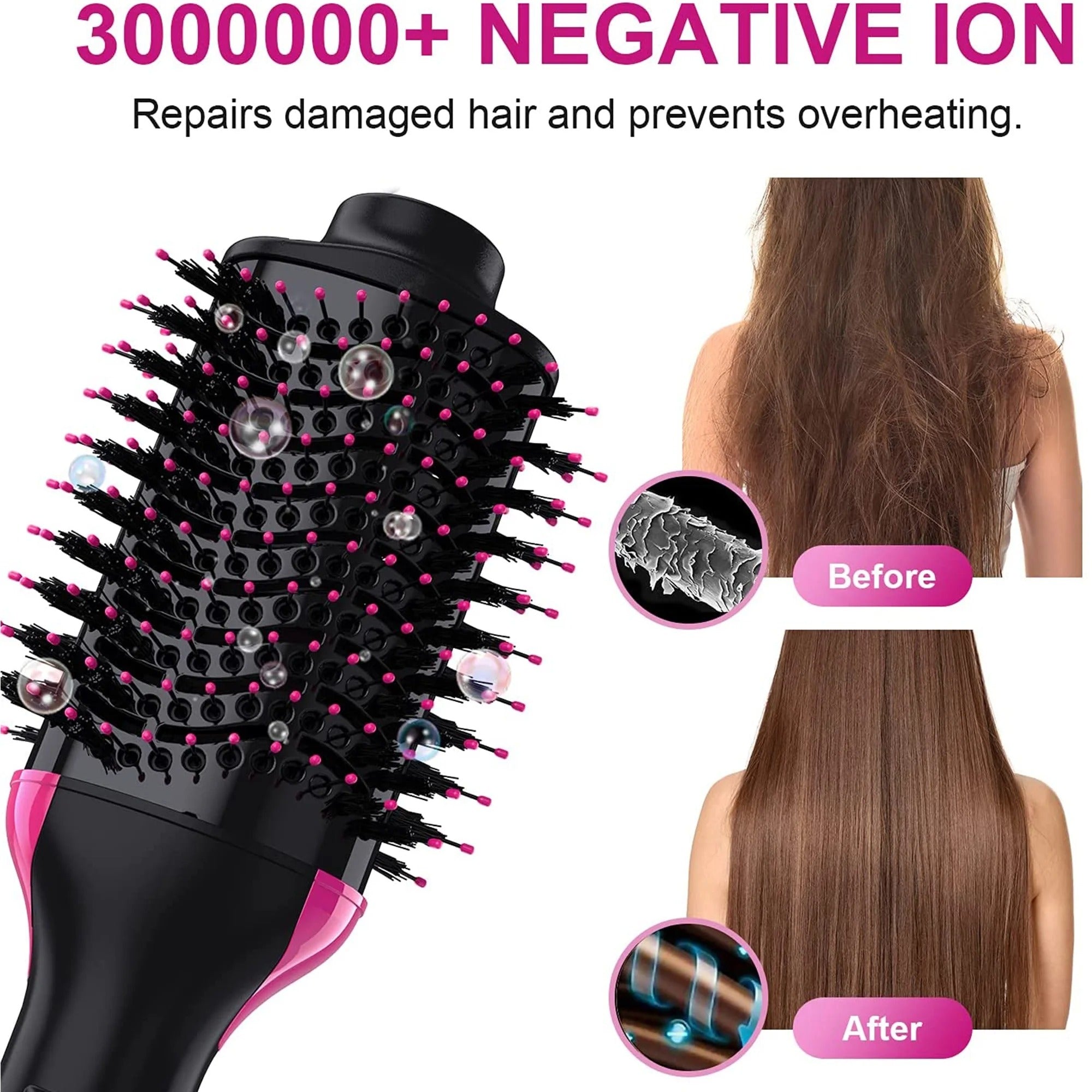 Professional Hair Dryer Brush, Hot Air Brush, One Step Hair Dryer & Hot Air styler for Hair Salon, Blowing Straightening, Curling