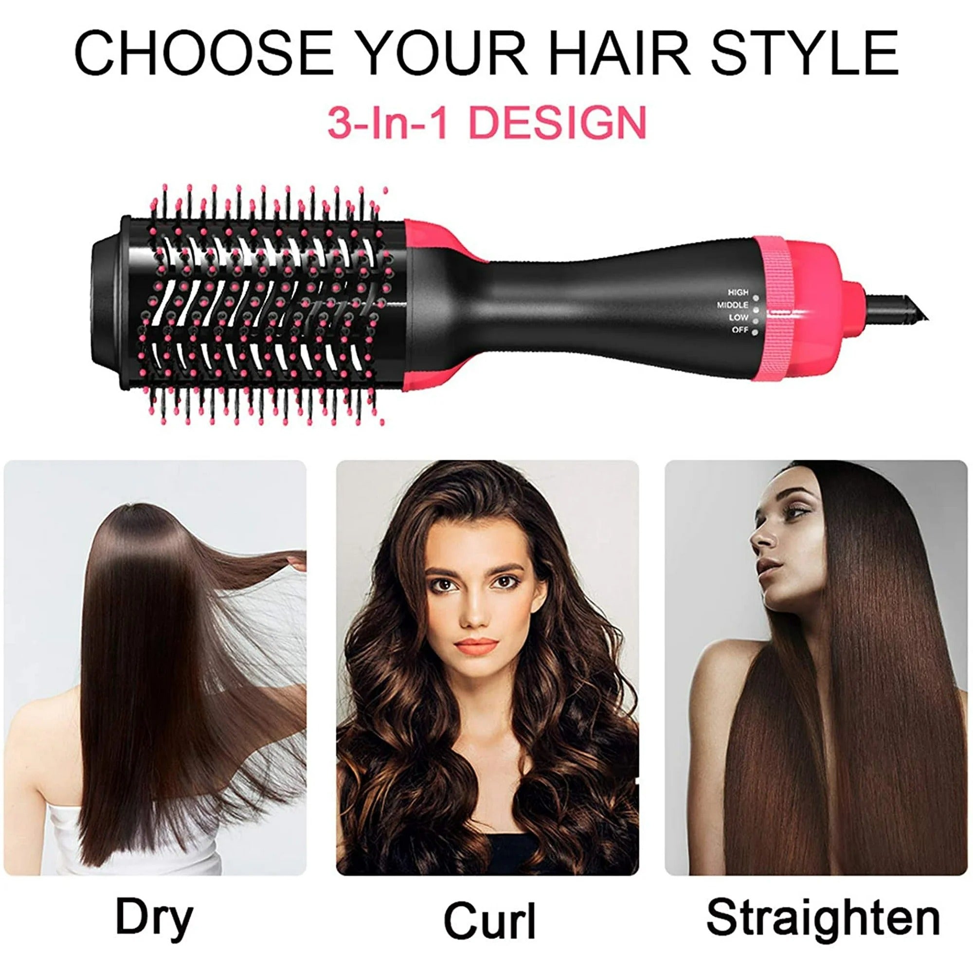 Professional Hair Dryer Brush, Hot Air Brush, One Step Hair Dryer & Hot Air styler for Hair Salon, Blowing Straightening, Curling