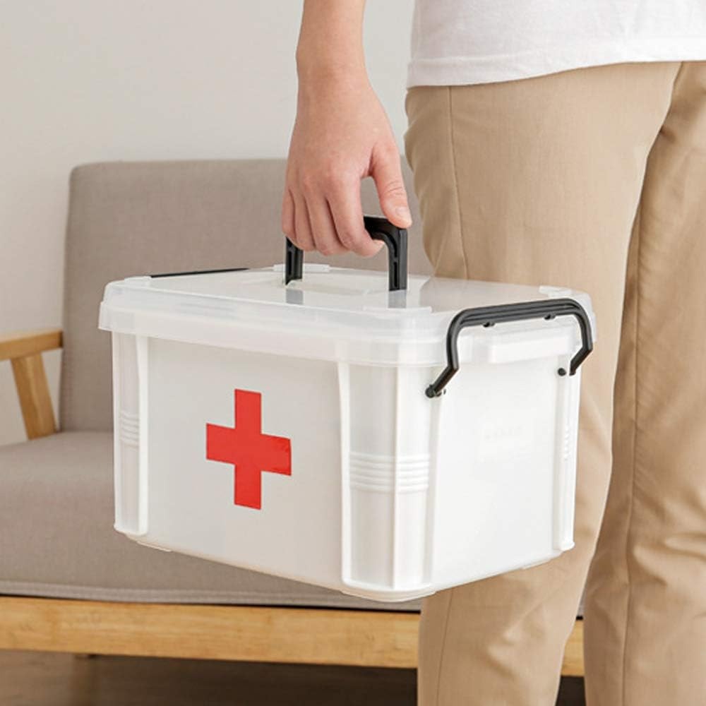 First Aid Box Medicine Storage Box With Handle, First Aid Kit Plastic Storage Box for Outdoor, Large Capacity Medicine Box Medical Storage Box