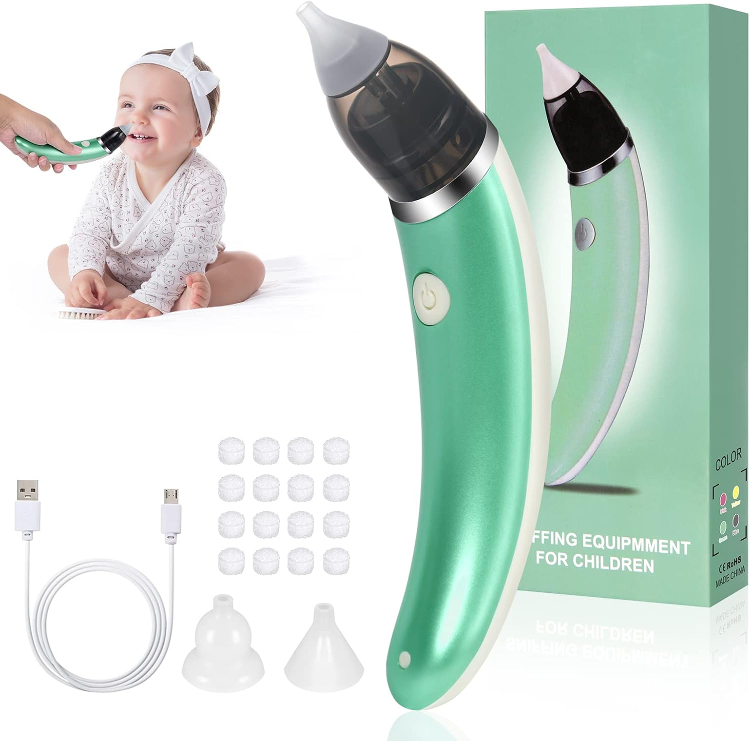 Electric Baby Nasal Aspirator with 2 Suction Levels and 16 Cotton Pads, USB Rechargeable Baby Nose Cleaner Baby Nose Sucker for Newborns, Toddlers, and Adult