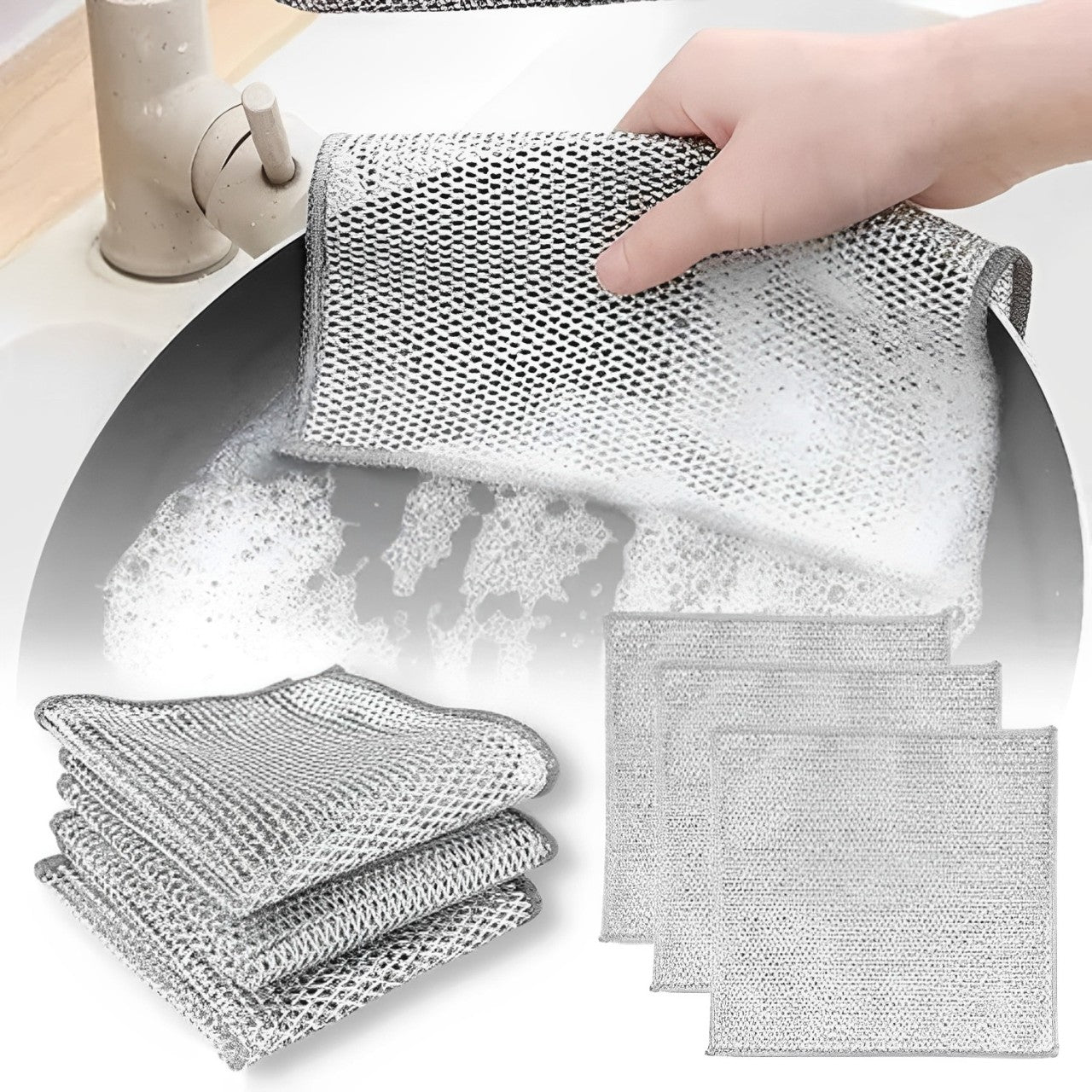 Multipurpose Wire Dishwashing Rags for Wet and Dry, Double Layer Non Scratch Metal Wire Dishcloth, Double Stainless Steel Scrubber, Steel Scrubbers for Cleaning Dishes