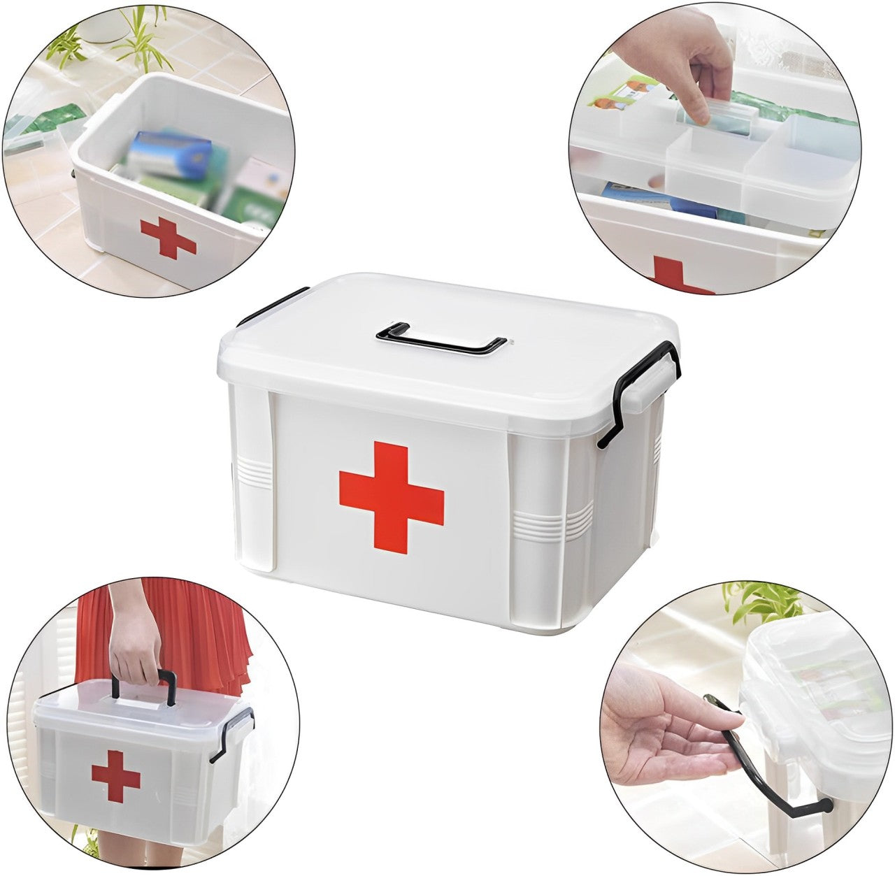 First Aid Box Medicine Storage Box With Handle, First Aid Kit Plastic Storage Box for Outdoor, Large Capacity Medicine Box Medical Storage Box