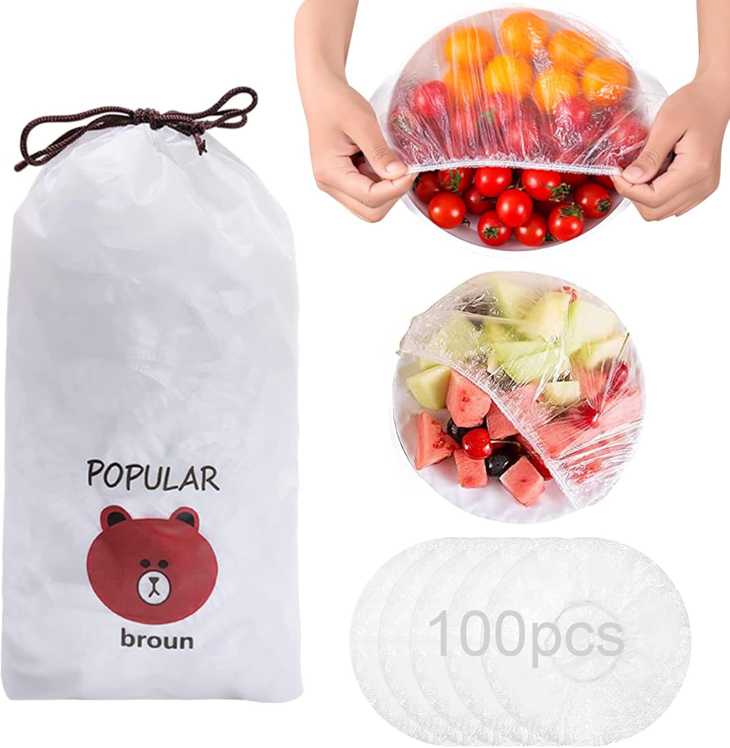 100 Pieces Food Storage Bag, Sealing Bag, Food Cover, Elastic, Transparent, Reusable Fresh Storage Bag, Waterproof Shower Cap for Vegetables, Fresh Protection at Home