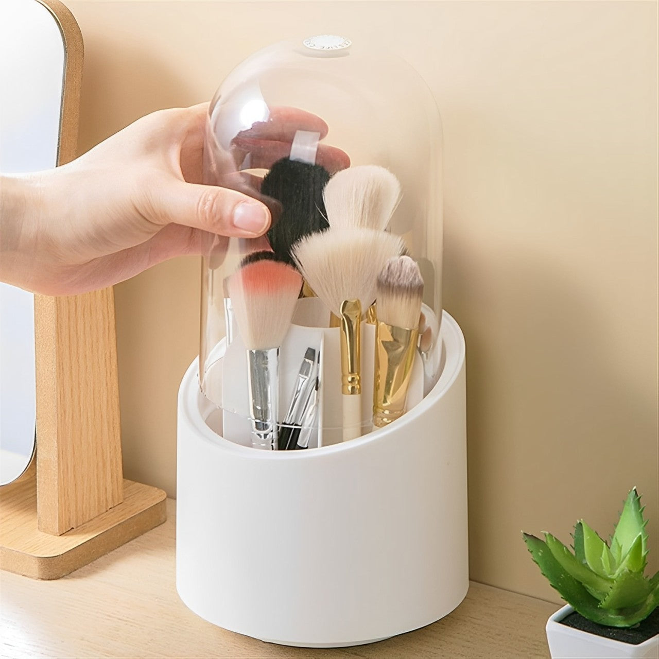 360 Rotating Makeup Brush Holders Makeup Organizer with Lid Makeup Brush Organizer Holder, Beauty Brush Storage Box Eyebrow Pencil Eyeshadow Storage Tube Organizer