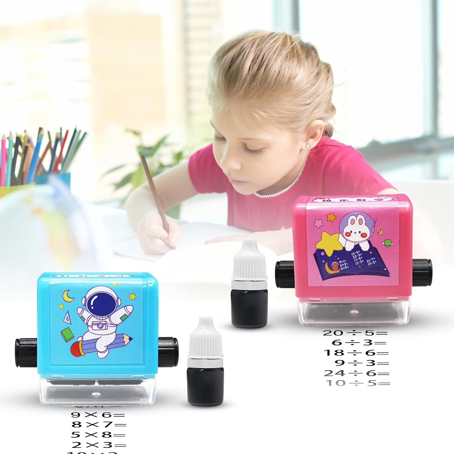 Math Roller Stamp for Addition Subtraction Multiplication Division Portable Addition Subtraction Math Stamp Math Tool Exercise 1-100 Numbers Reusable with Ink