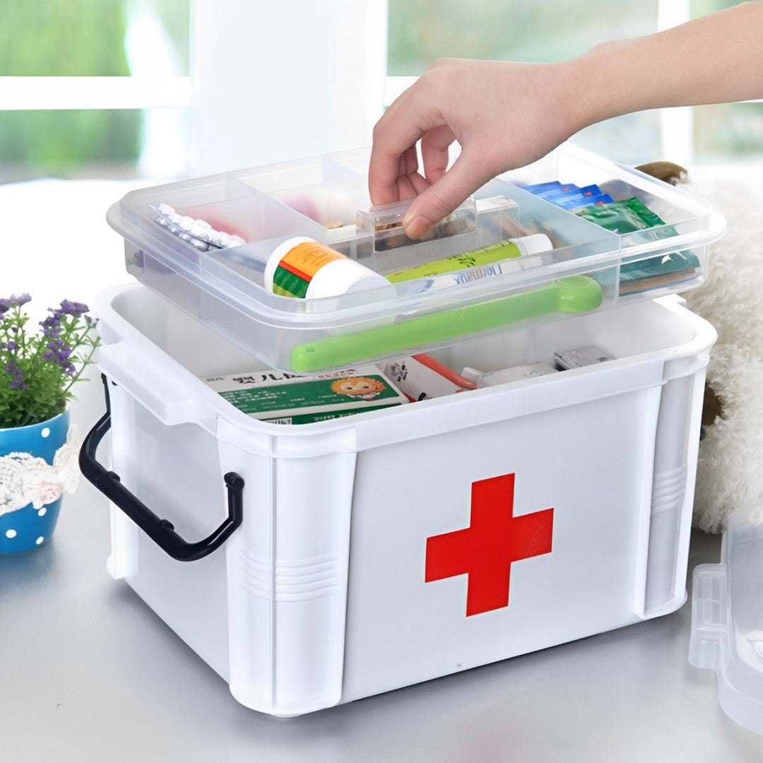 First Aid Box Medicine Storage Box With Handle, First Aid Kit Plastic Storage Box for Outdoor, Large Capacity Medicine Box Medical Storage Box