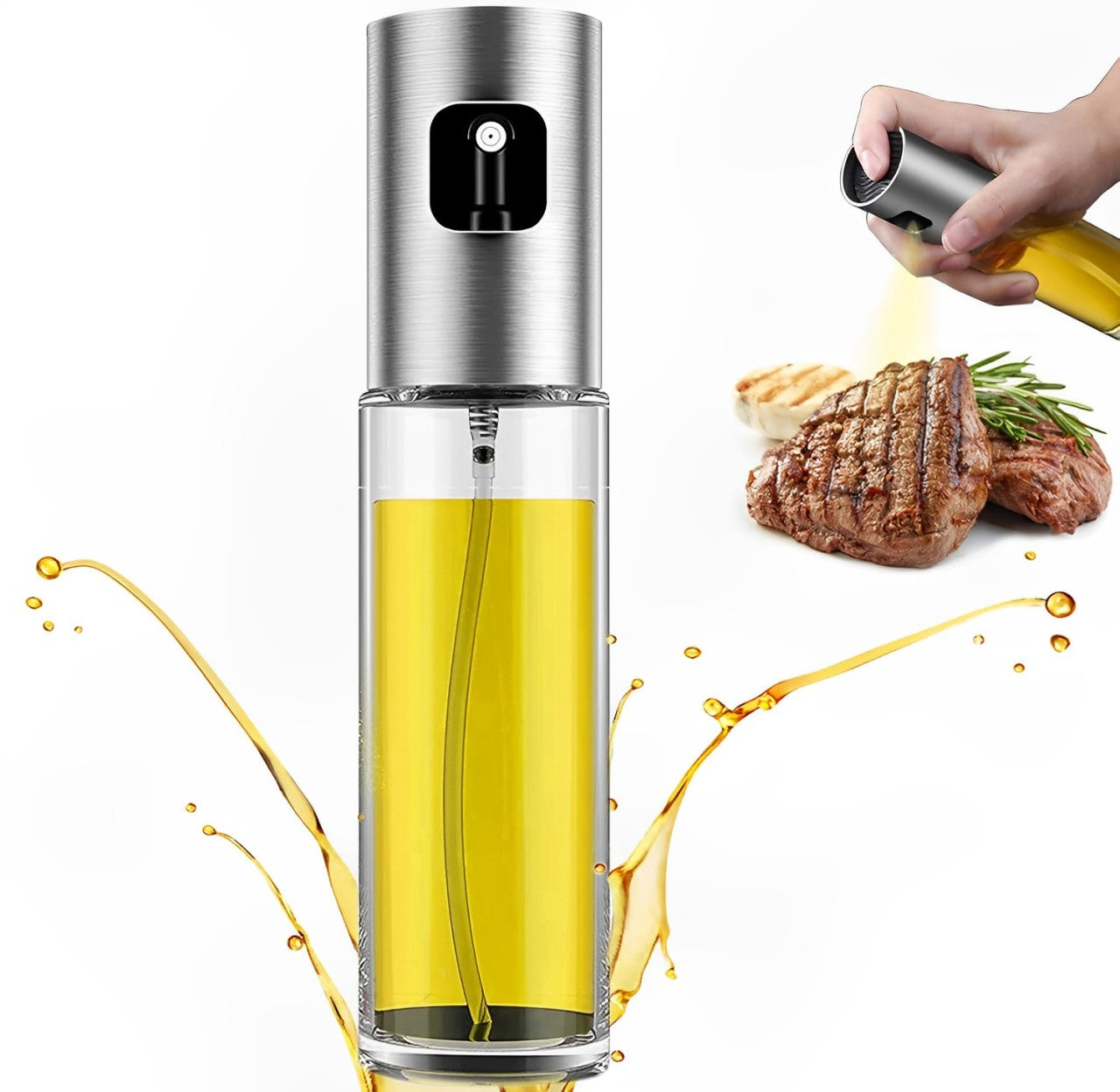 Oil Spray Bottle, 100ml Transparent Food-grade Glass & Stainless Steel Grilling Olive Oil Glass Bottle,Oil Sprayer Dispenser for Cooking BBQ Baking Salad Roasting Frying