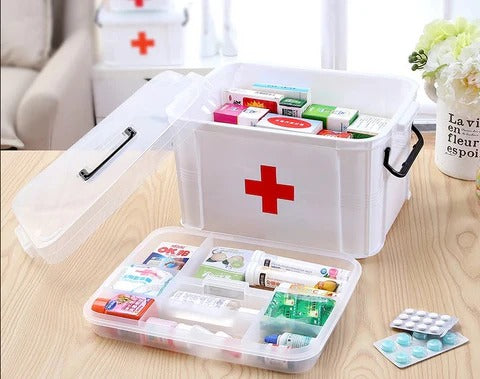 First Aid Box Medicine Storage Box With Handle, First Aid Kit Plastic Storage Box for Outdoor, Large Capacity Medicine Box Medical Storage Box