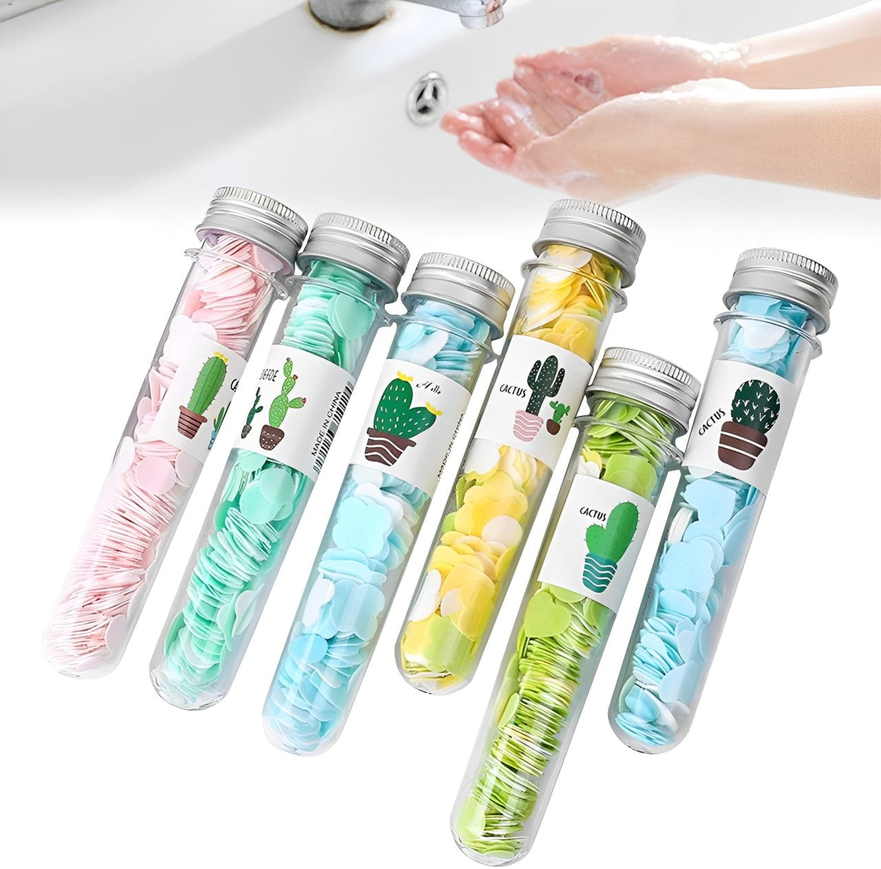 Disposable Paper Soap Tube Confetti Cleaning Washing Hand Bath Toiletry Paper Soap Sheets Petals Soap Flakes with Storage Tube for Kitchen Toilet Outdoor Travel