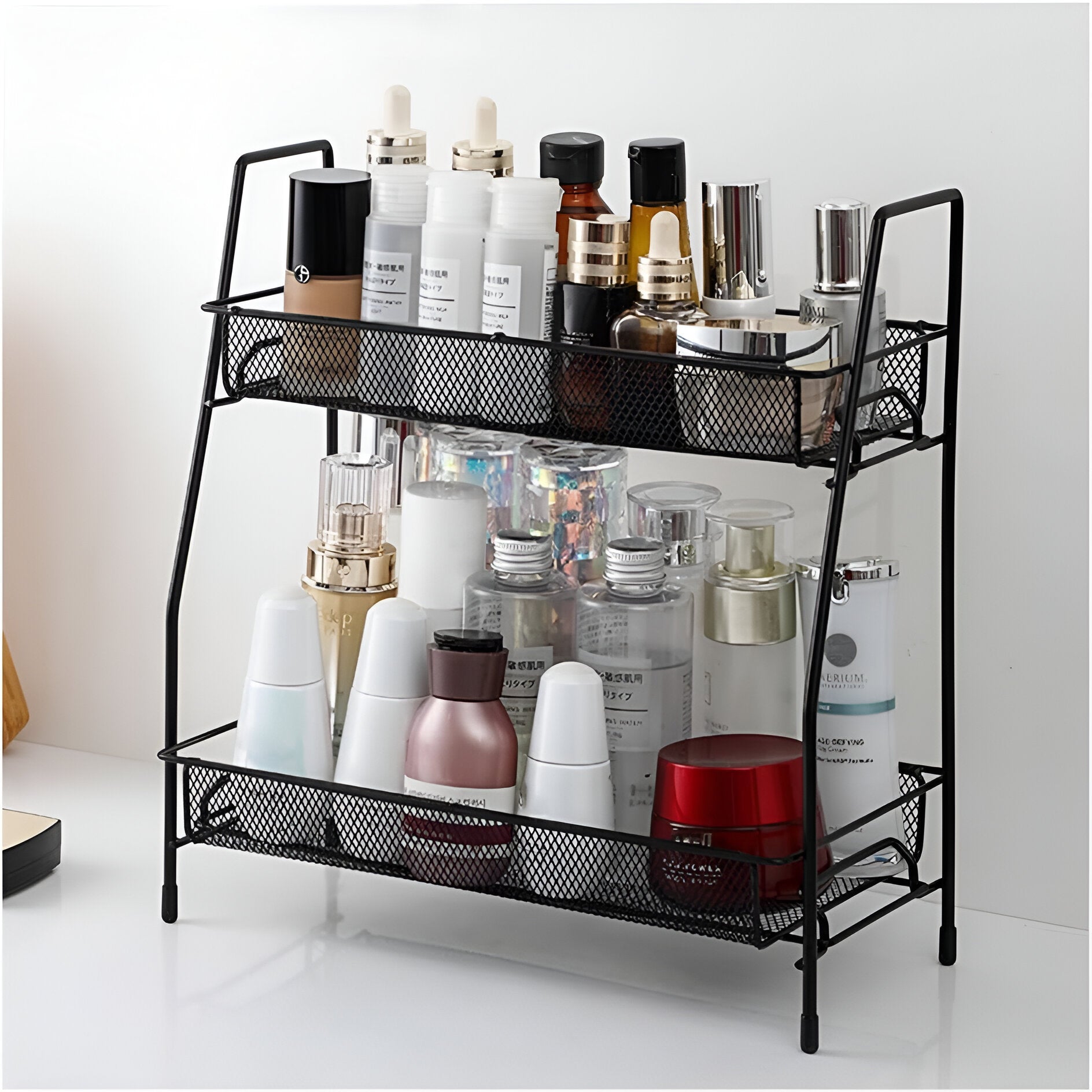 Tabletop Spice Rack, 2 Tier Bathroom Organizer Countertop, Desktop Makeup Organizer, Skincare Organizers Vanity Tray Corner Shelf, Spice Rack Organizer for Counter top Space Saving