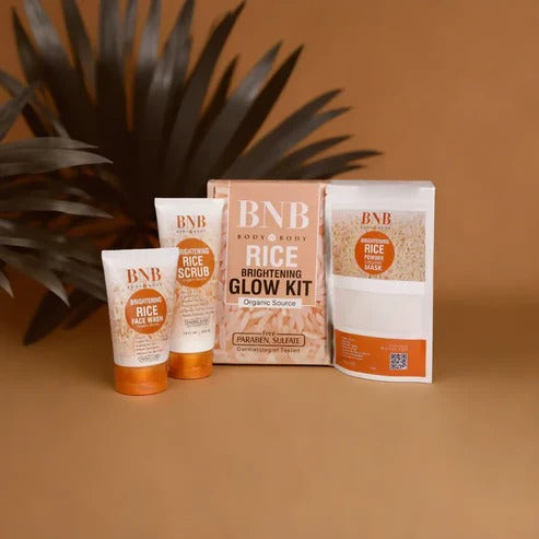 BNB Rice Extract Bright & Glow Kit, Rice Face Wash + Rice Scrub + Rice Mask, B.N.B Rice Facial Kit