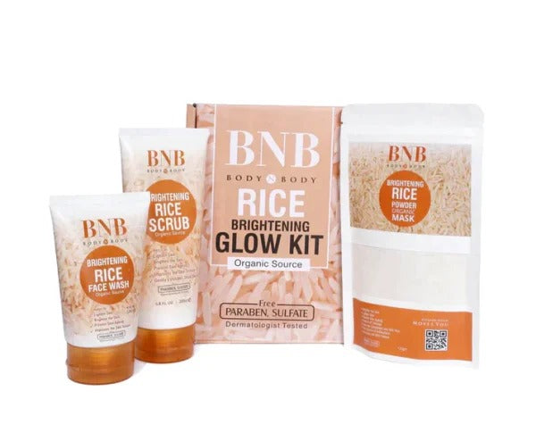 BNB Rice Extract Bright & Glow Kit, Rice Face Wash + Rice Scrub + Rice Mask, B.N.B Rice Facial Kit